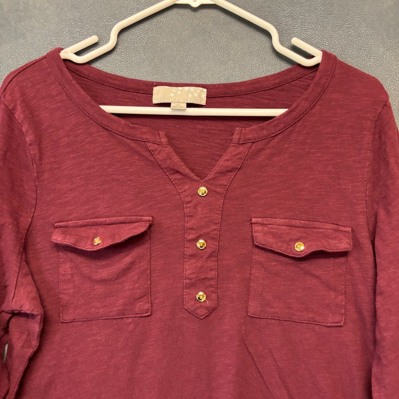 Other Carolyn Taylor Burgundy Henley Top Roll Tab Sleeves Women XL Size XL / US 12-14 / IT 48-50 - 3 Thumbnail