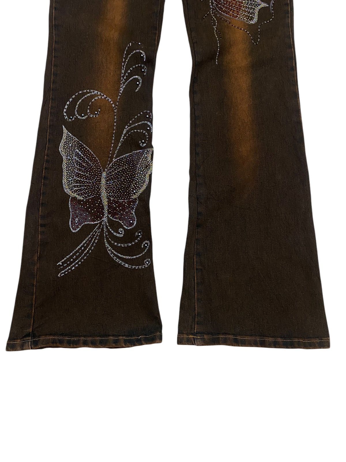 Hysteric Glamour Flare Cache Brown Mud Rhinestone Butterfly Embellishment Size US 28 / EU 44 - 4 Thumbnail