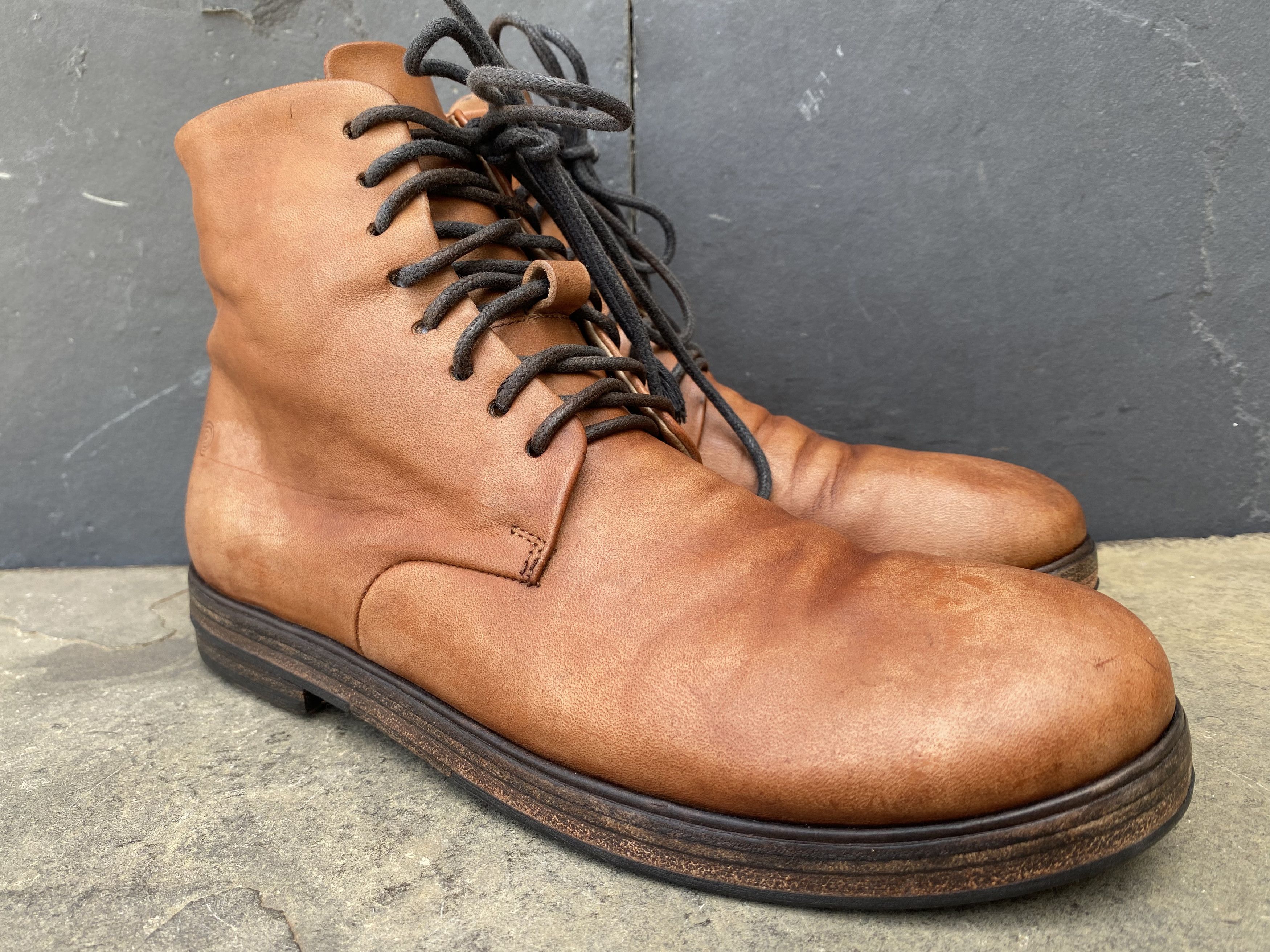 MARSELL Leather Ankle Boots Brown Logo Flat Made in Italy