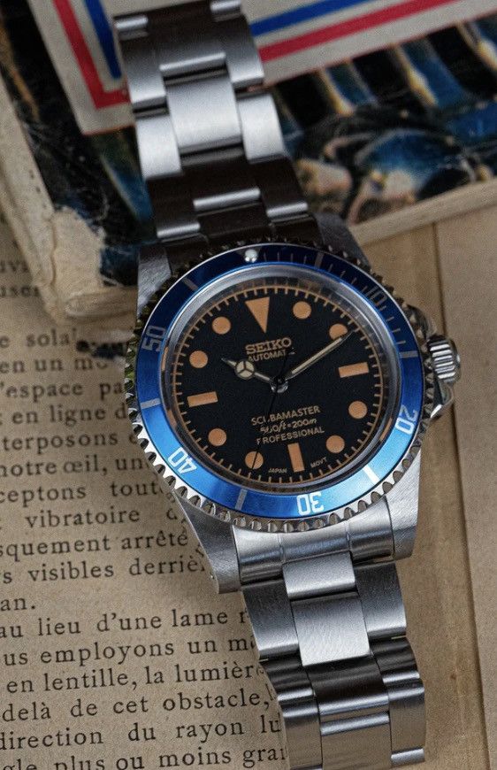 Japanese Brand Seiko Mod Submariner No Date Black Blue Bezel Oyster Watch Size ONE SIZE - 1 Thumbnail