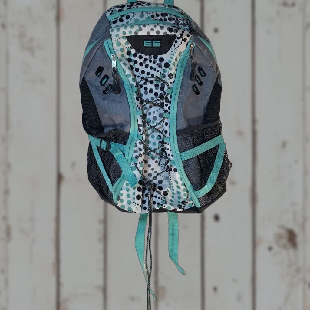 Vintage EASTSPORT Teal/Gray/White Large Backpack - Casual Travel Workwear - Multi Pockets, Drawstring Closure, Polka Dot - Women’s Size ONE SIZE - 1 Thumbnail