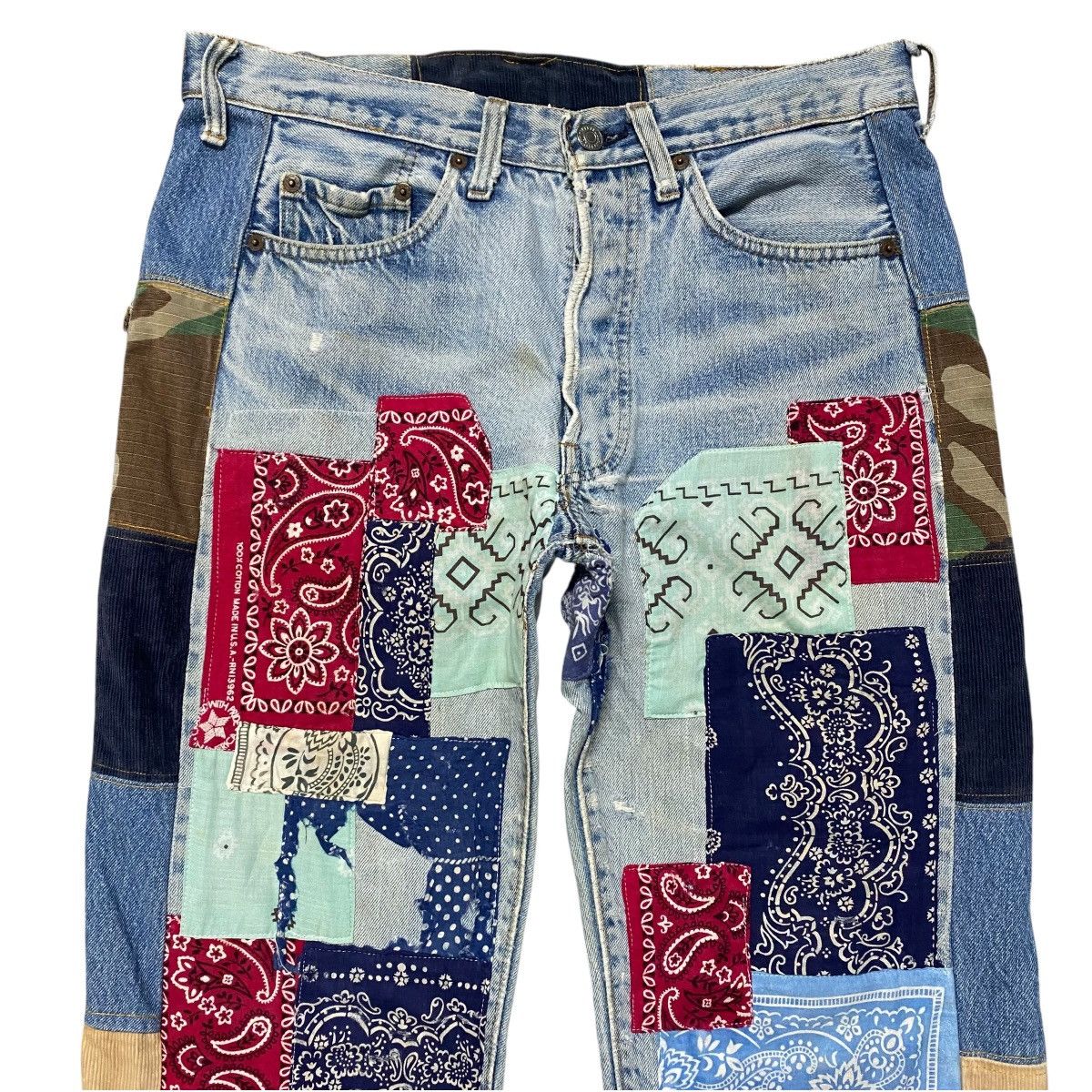 Levi's Vintage Levis 501 Redline Denim Patchwork Jeans Size US 33 - 3 Thumbnail