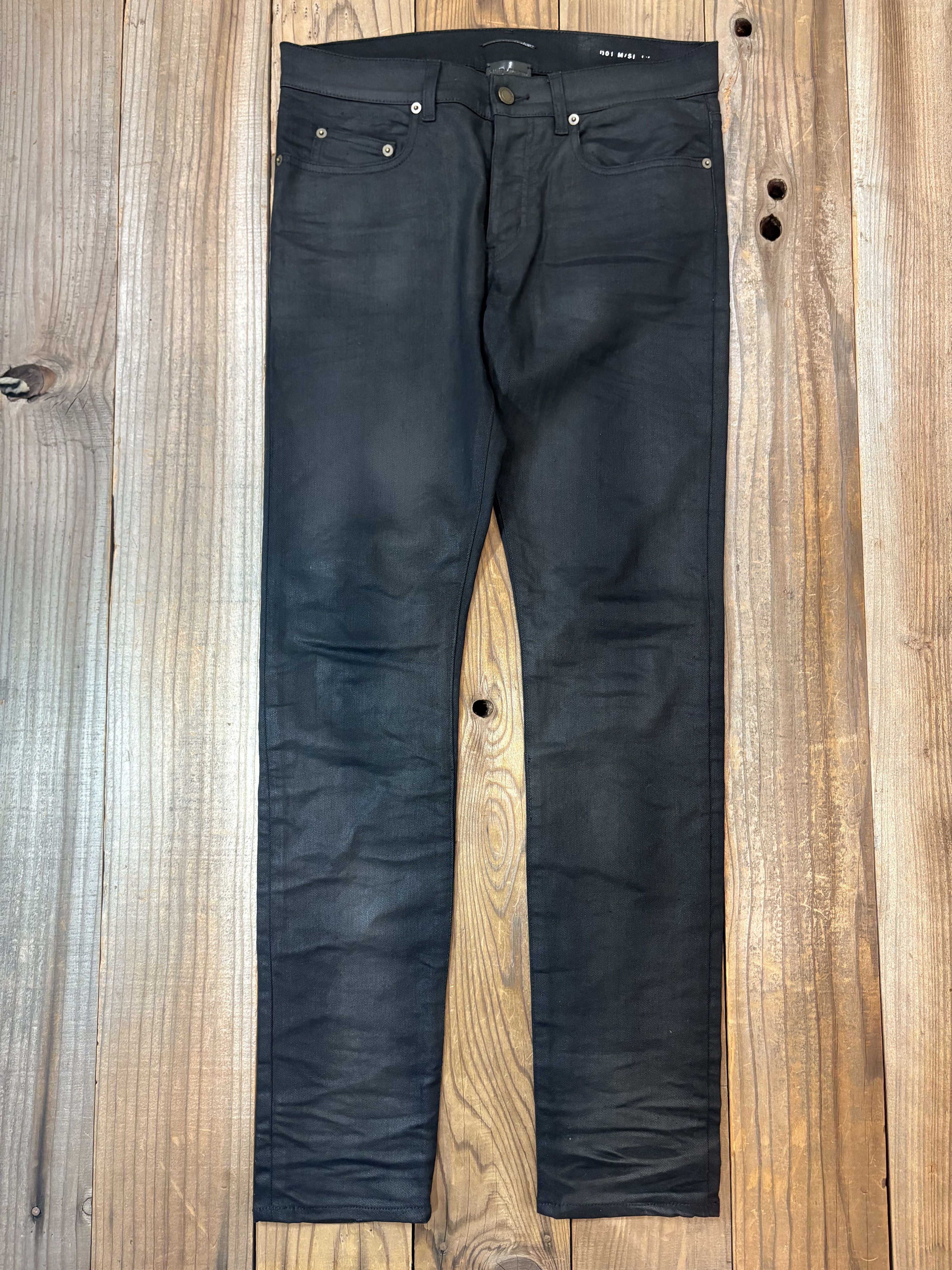 Pre-owned Saint Laurent Hedi Era D01 Waxed Denim In Black