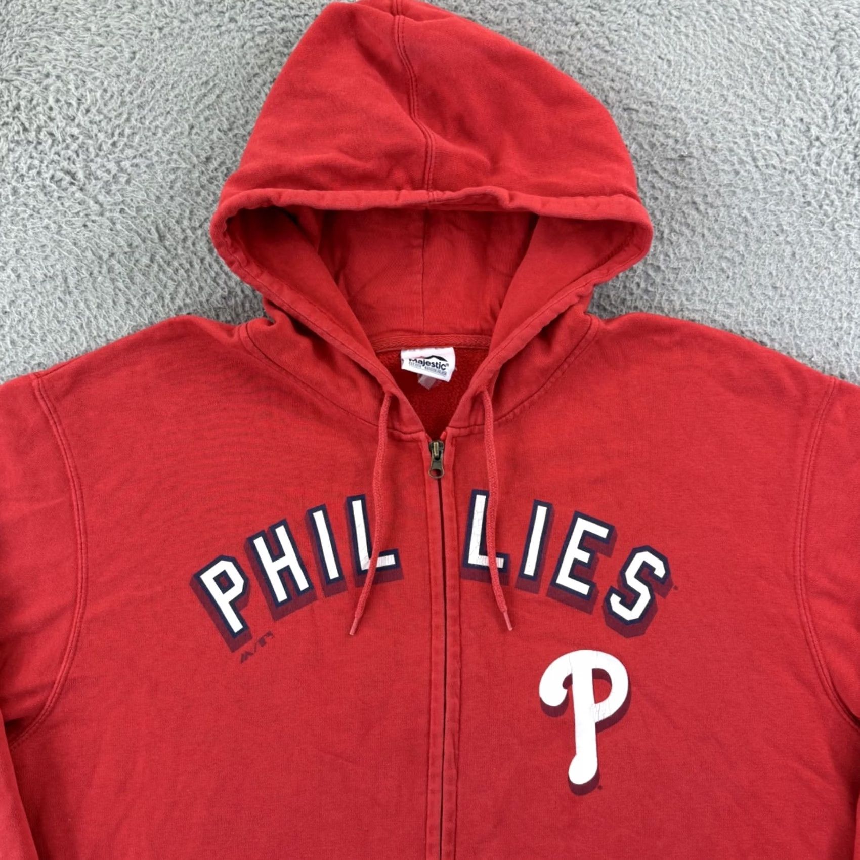 MLB VINTAGE Majestic Philadelphia Phillies Sweatshirt Hoodie Mens 2XL Red MLB Zip Hooded Crew Neck Fleece Cotton Blend Size US XXL / EU 58 / 5 - 3 Thumbnail
