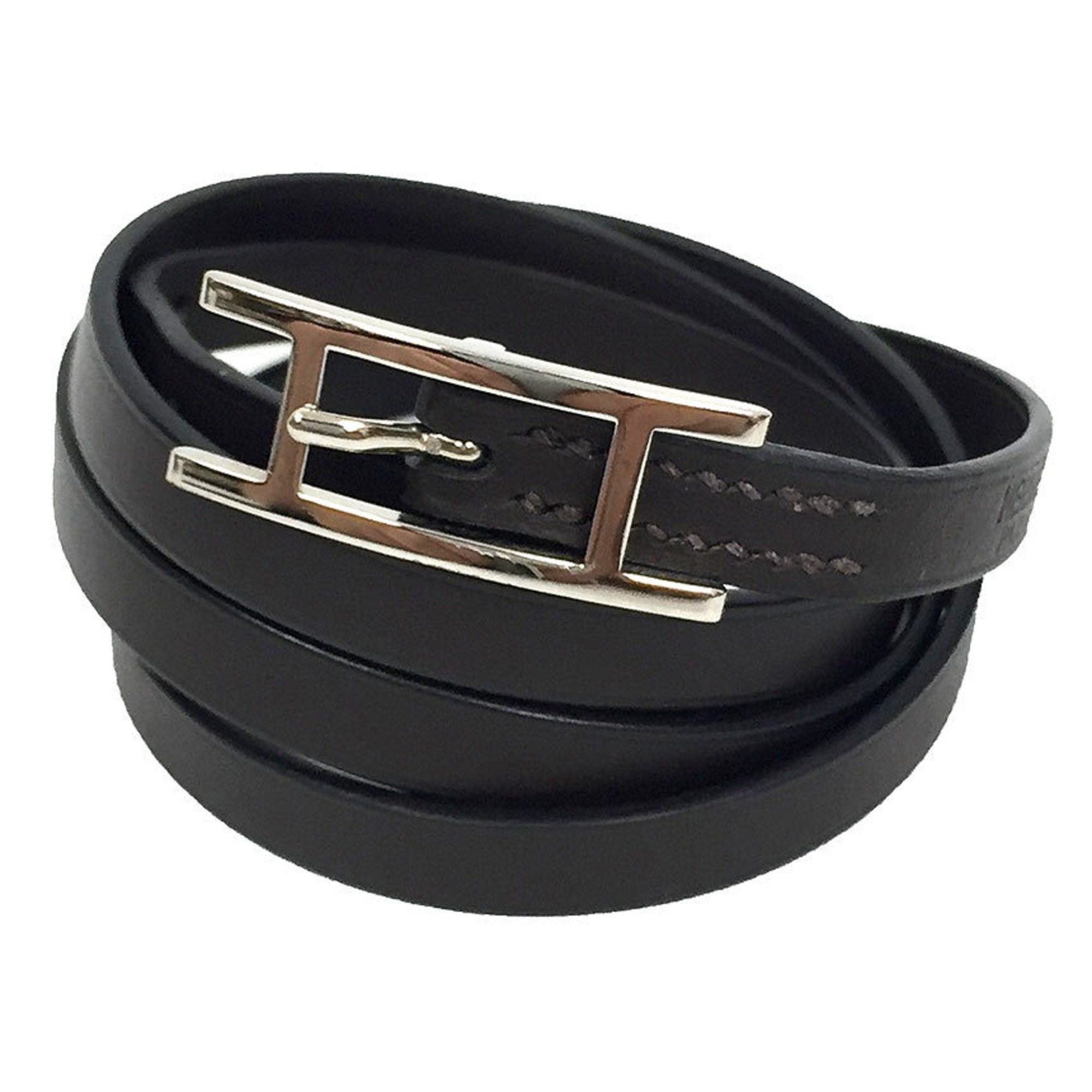 image of Hermes Api3 Leather Bracelet Choker Dark Brown J Stamp Api in Black, Women's