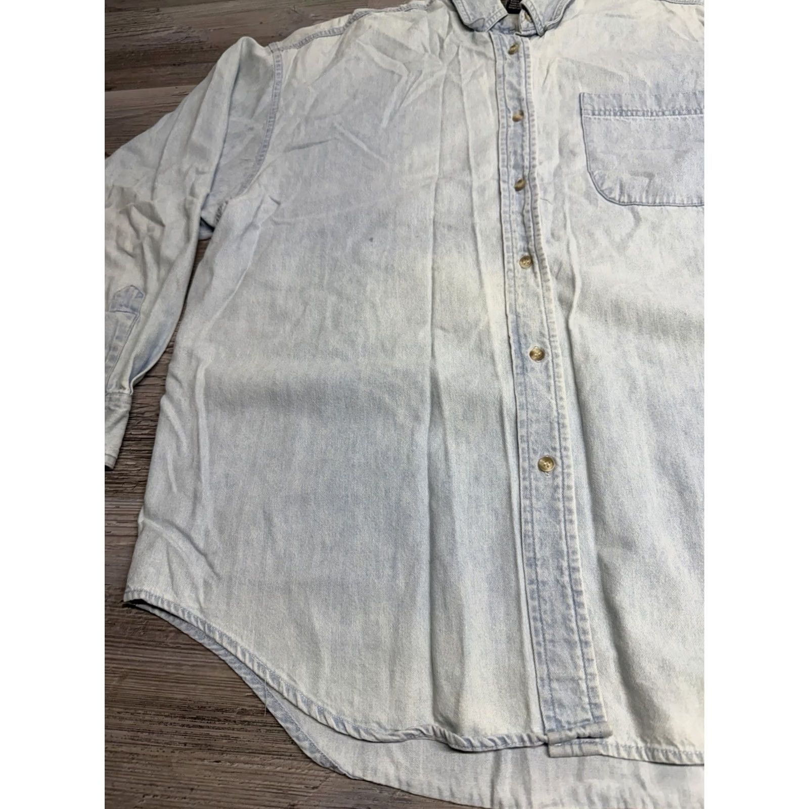 Denime Vintage NY Line Denim Button-Up Shirt Womens Oversized M Blue Cotton 90s Classic Embroidered Button Heartpunch? Size M / US 6-8 / IT 42-44 - 4 Thumbnail