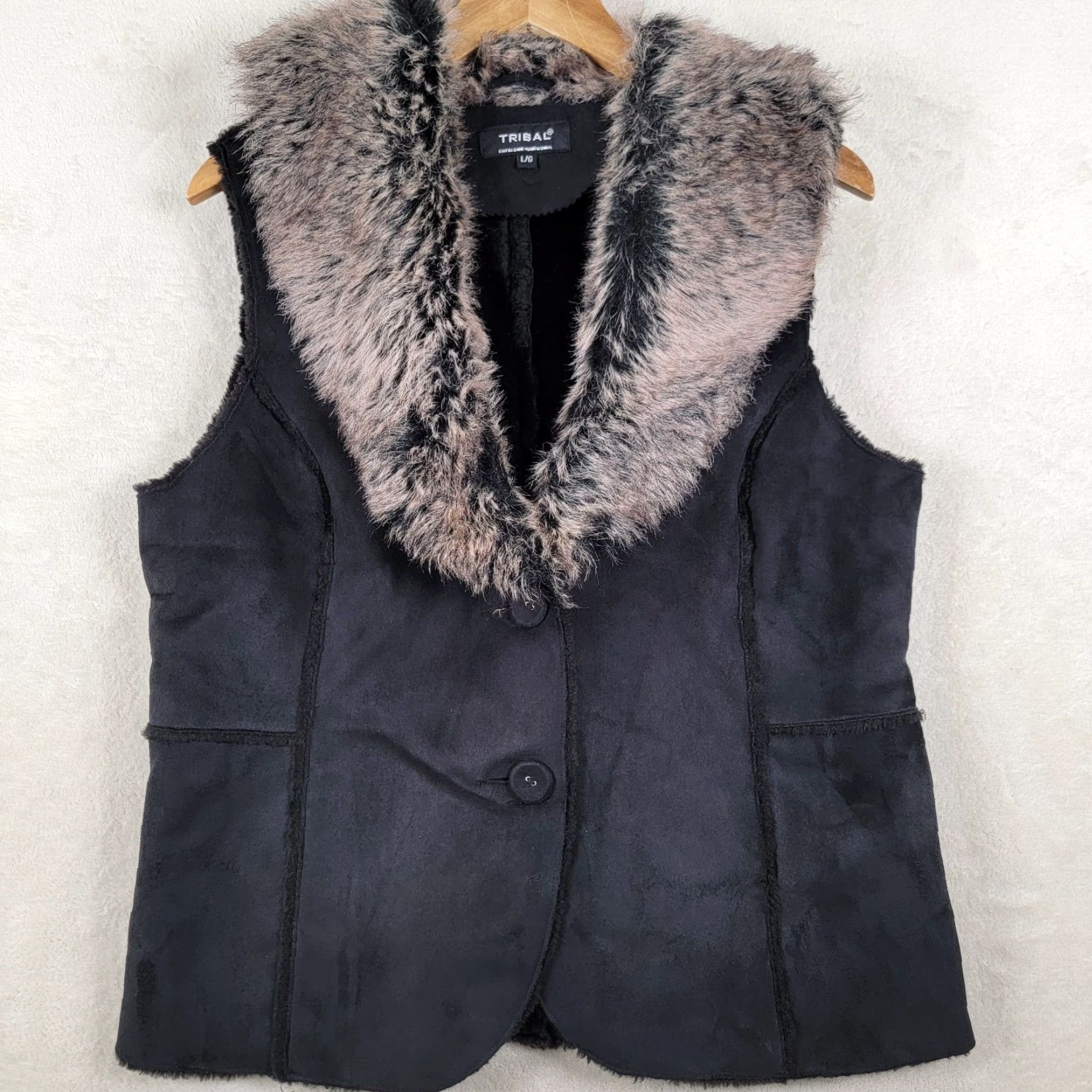 J Brand Tribal Brand Faux Fur Brown Vest Women's L With Shawl Collar Back Button Front Size L / US 10 / IT 46 - 2 Thumbnail
