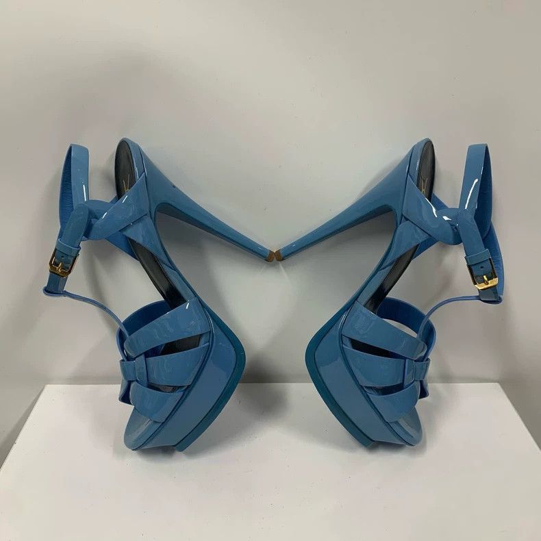 Yves Saint Laurent YSL Blue Patent Leather High Heels Size 36-2506 Size US 6 / IT 36 - 4 Thumbnail