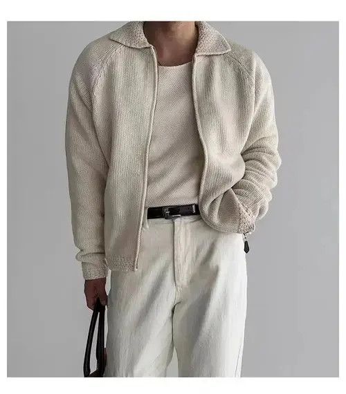 Other Vintage Beige L Casual Knit Sweater Lapel Jacket Coat Size US L / EU 52-54 / 3 - 5 Thumbnail