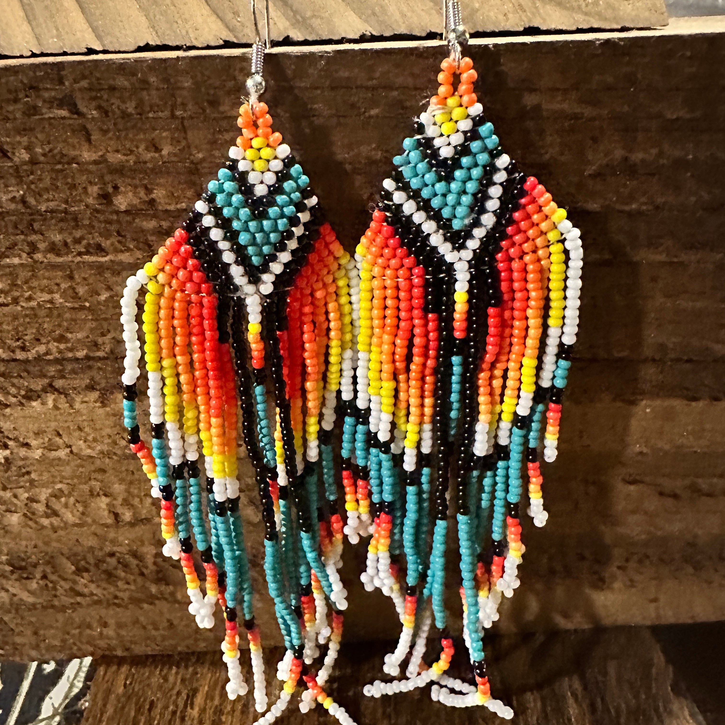 Other Elegant Navajo Seed Bead Dangle Earrings with Orange Turquoi Size ONE SIZE - 7 Thumbnail