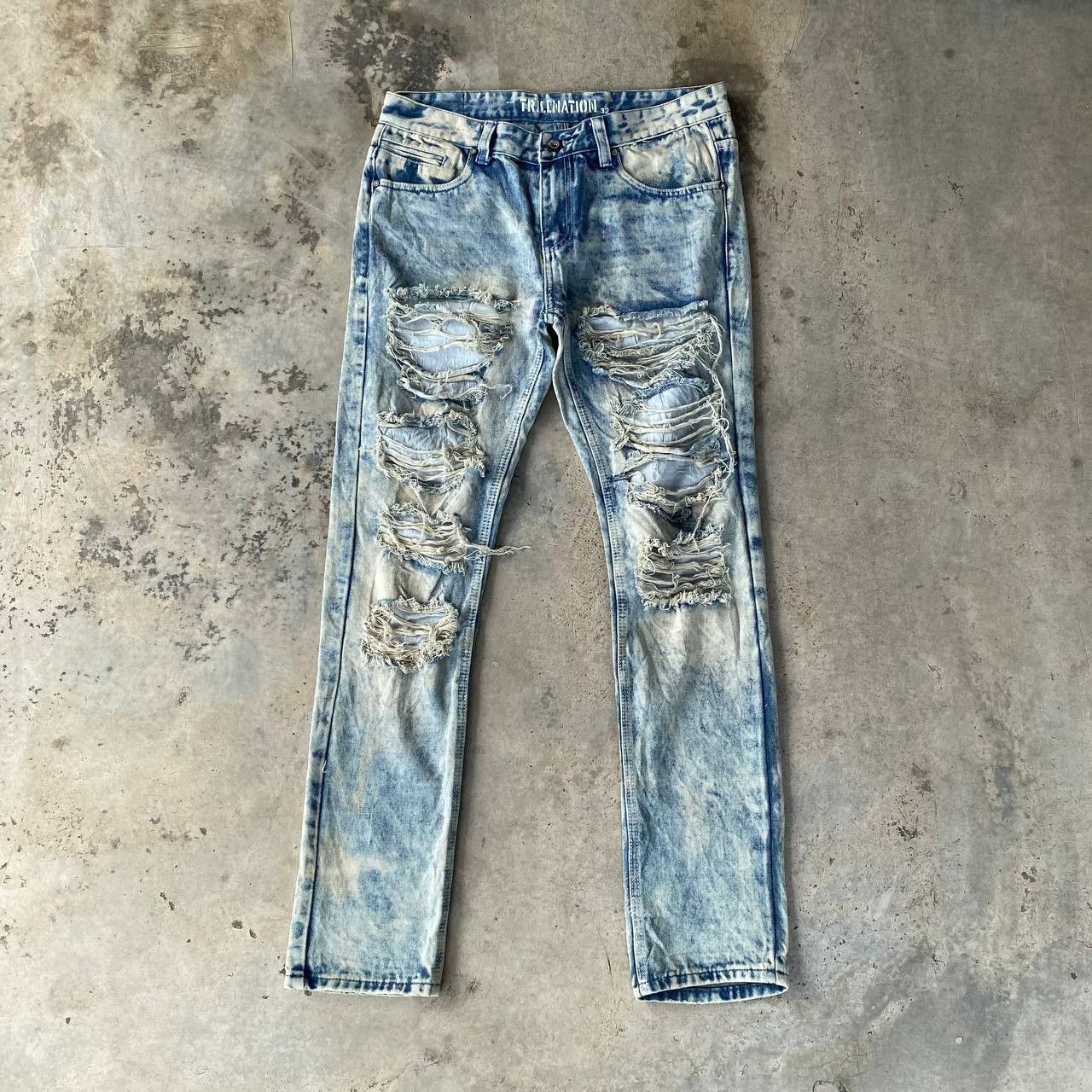 Japanese Brand Trillenation Heavy Distressed Jeans Shredded Punk Aesthetic Size US 32 / EU 48 - 13 Thumbnail