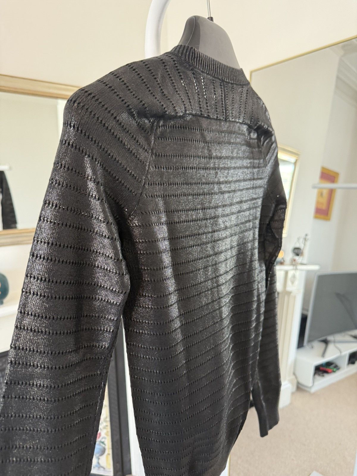 Saint Laurent Paris Saint Laurent Shiny Black Striped Sweater Size XS / US 0-2 / IT 36-38 - 6 Thumbnail
