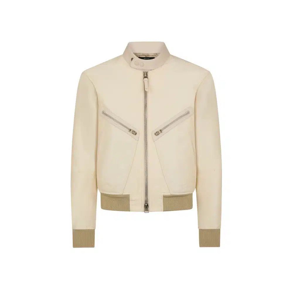 o1loc1c0825 OBS027 Racer Bomber Jacket in Beige