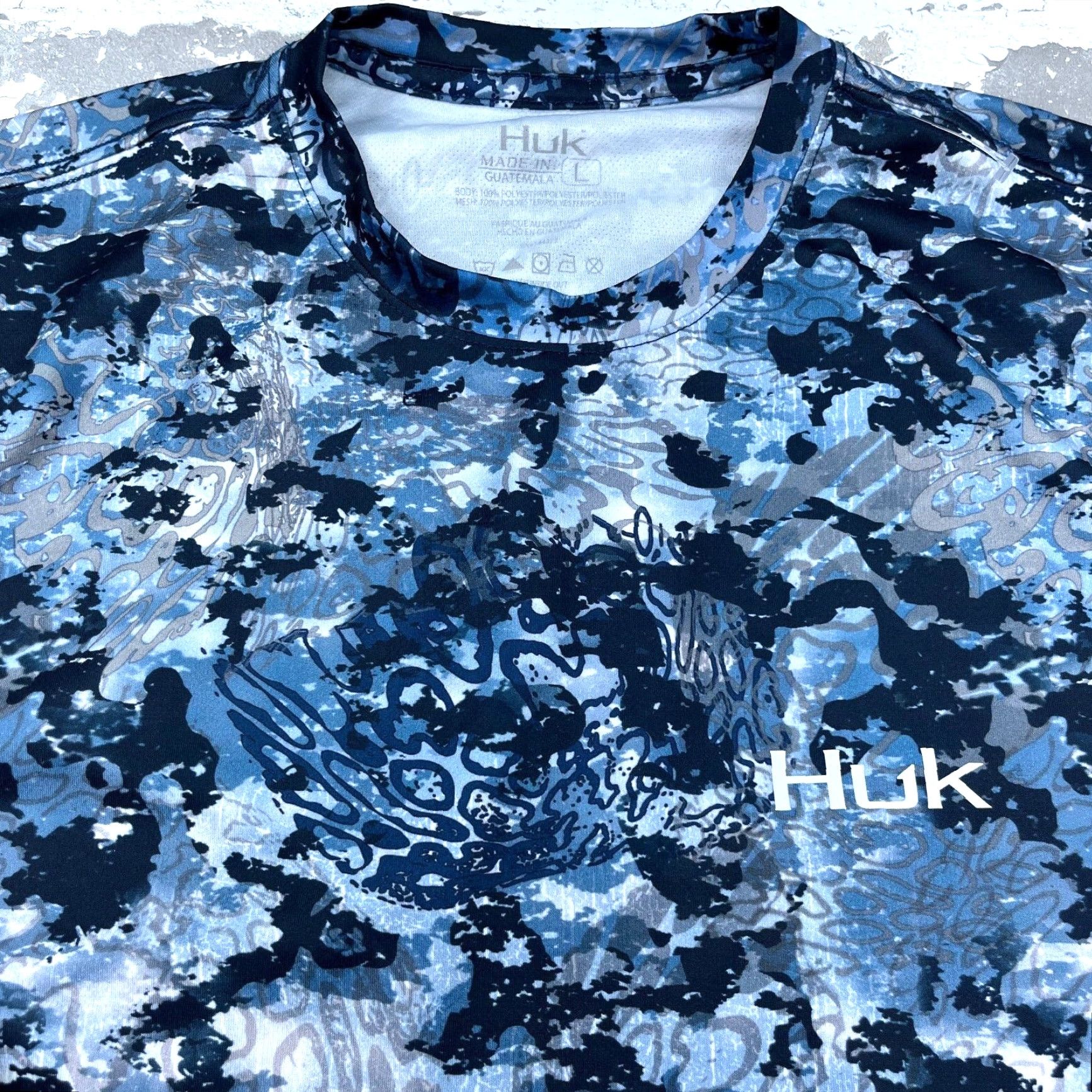 Vintage Huk Shirt Men Large Blue Water Camo Tee Quick Dry Performance Fishing Adult Size US L / EU 52-54 / 3 - 2 Thumbnail