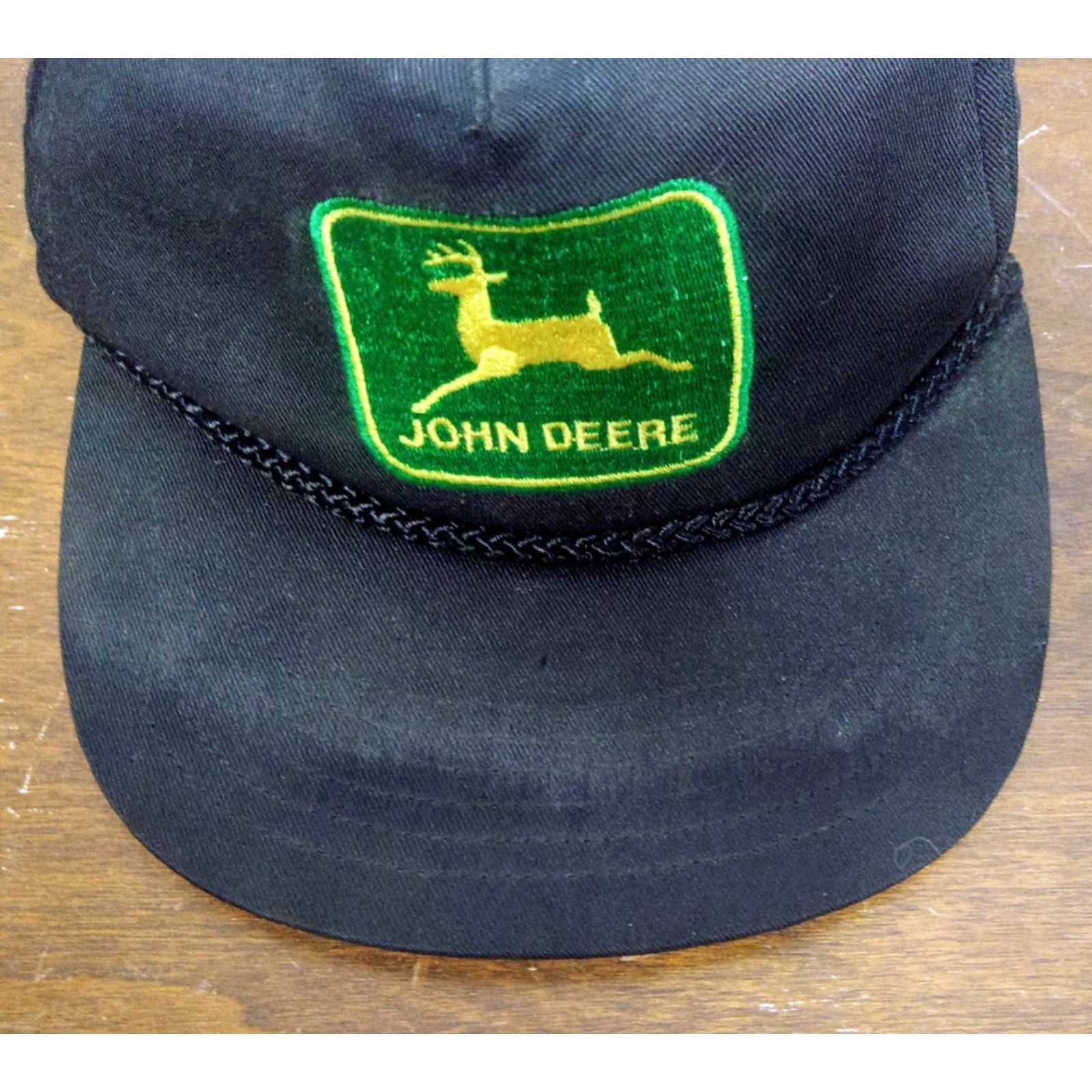 John Deere VINTAGE John Deere Patch Cord Snapback Hat Cap Trucker Hat Men Adjustable Black Canvas 80s 90s Farm Agriculture USA Aircraft? Size ONE SIZE - 3 Thumbnail