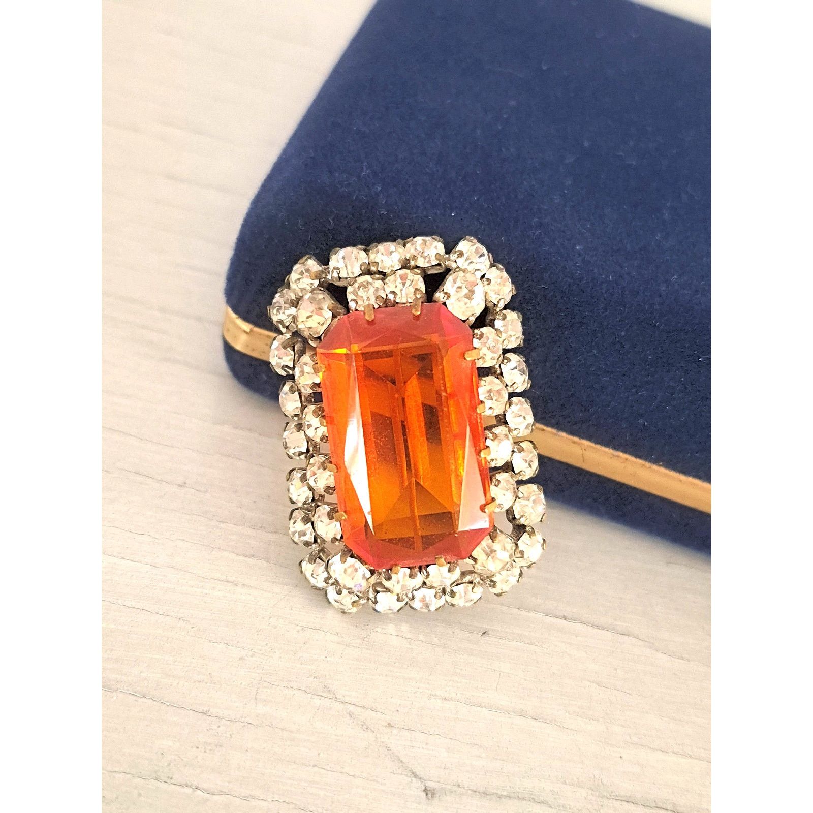 Other Vintage Orange and Clear Rectangle Statement Brooch Size ONE SIZE - 1 Thumbnail