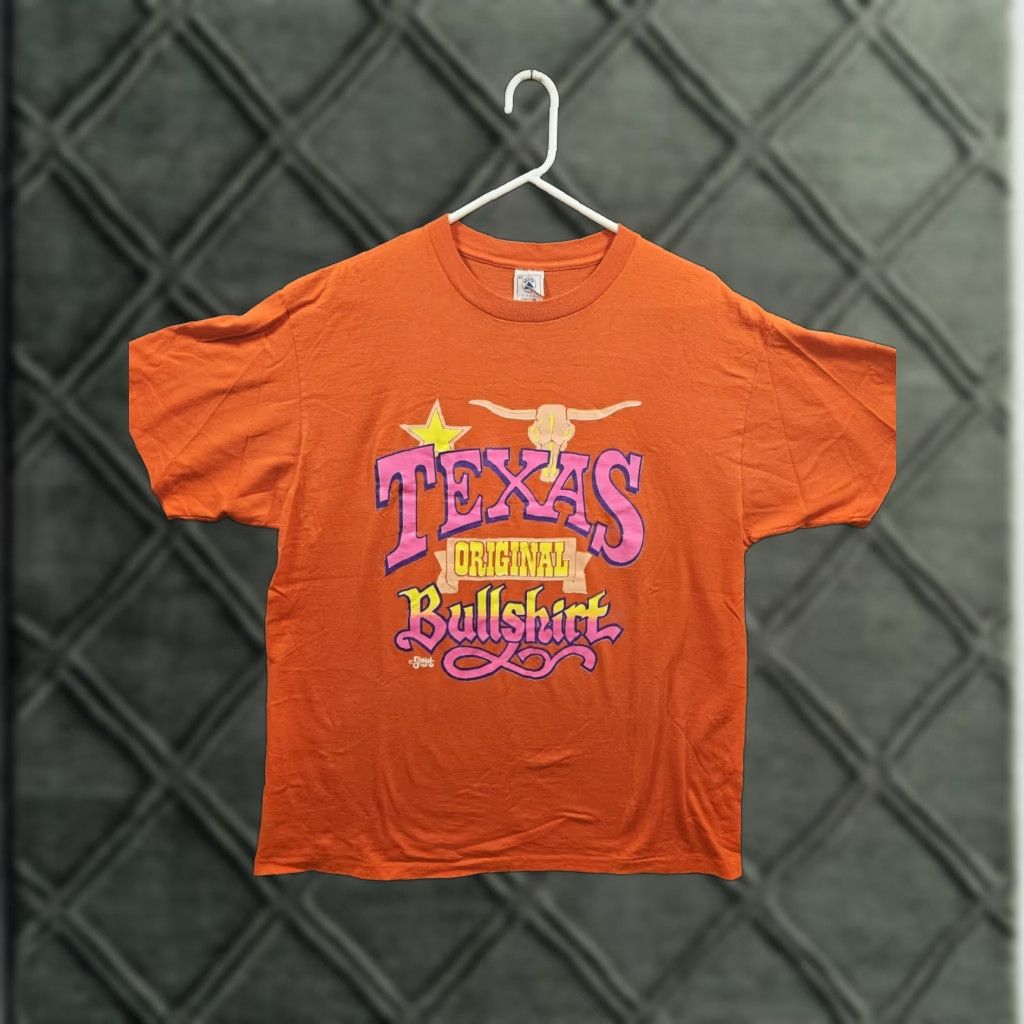 Delta VTG 90s Delta Texas Bullshirt Graphic T-Shirt USA Made Size XL Short Sleeve Orange Cotton Unisex Size US XL / EU 56 / 4 - 1 Thumbnail