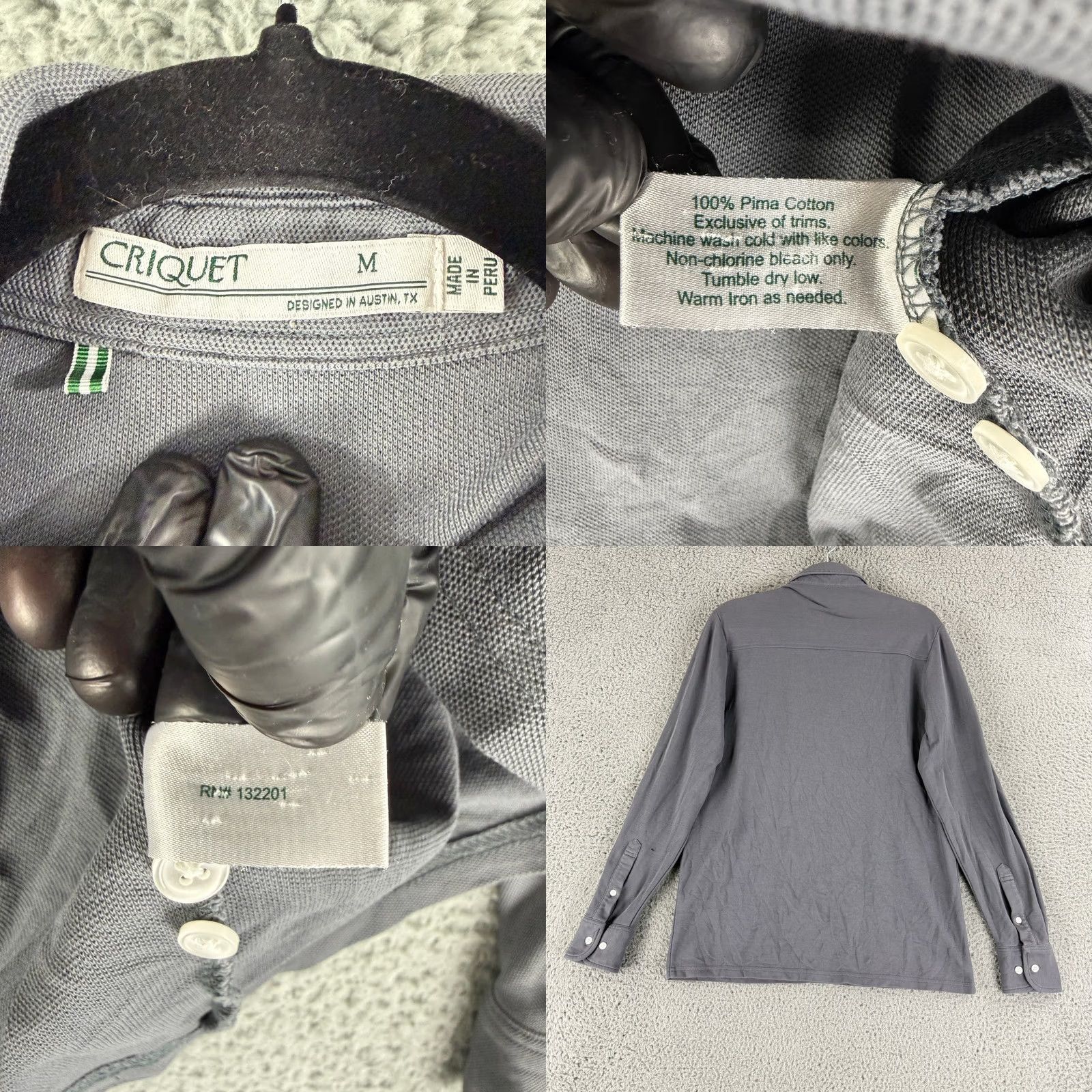 Vintage Criquet Polo Shirt Mens M Grey Pima Cotton Knit Pocket Long Sleeve Button Yardage Classic Preppy Casual Business Travel Size US M / EU 48-50 / 2 - 8 Thumbnail