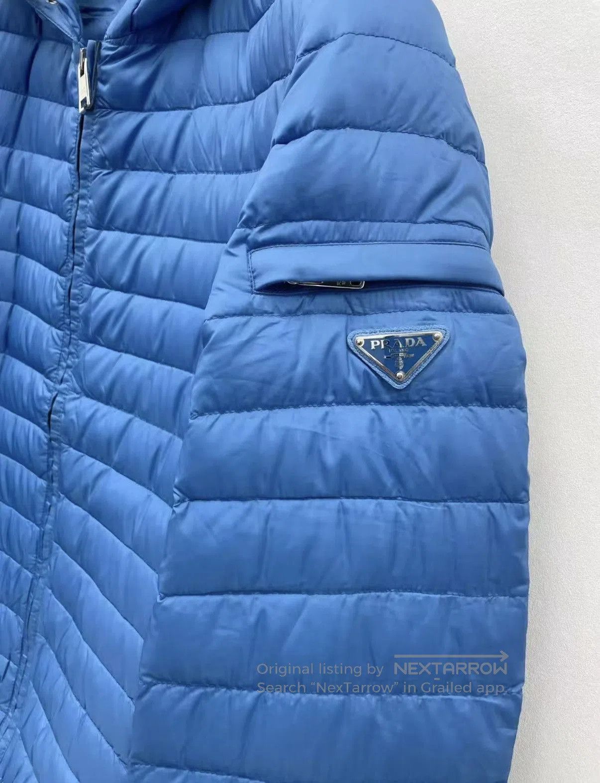 Prada Blue Quilted Hooded Light Jacket. Size US L / EU 52-54 / 3 - 3 Thumbnail