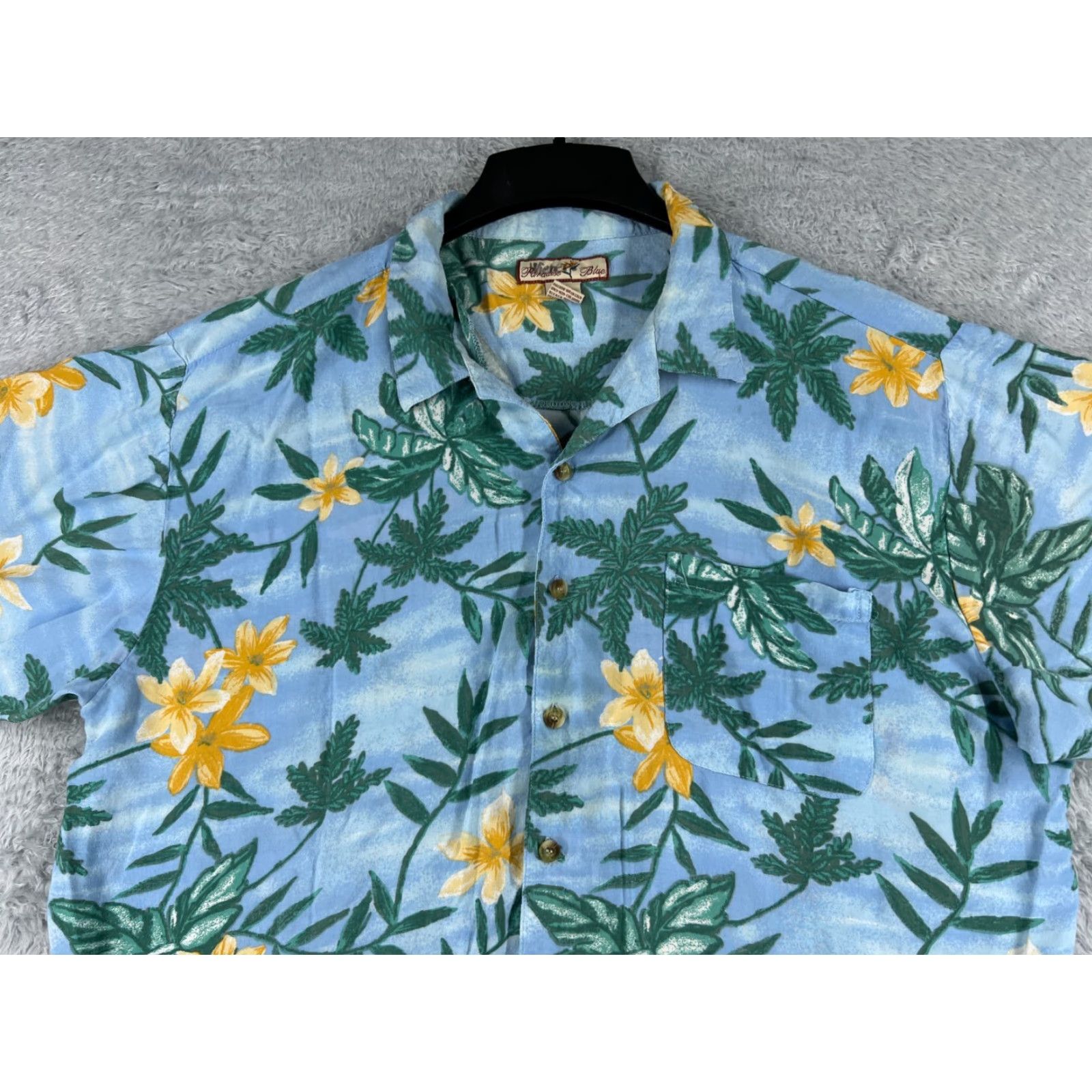 Paradise Paradise Blue Shirt Men 2XL Floral Hawaiian Button-Up Blue Green 100% Rayon All Seasons Lightweight Short Sleeve Casual Beach Pattern Vintage: No Size US XXL / EU 58 / 5 - 4 Thumbnail