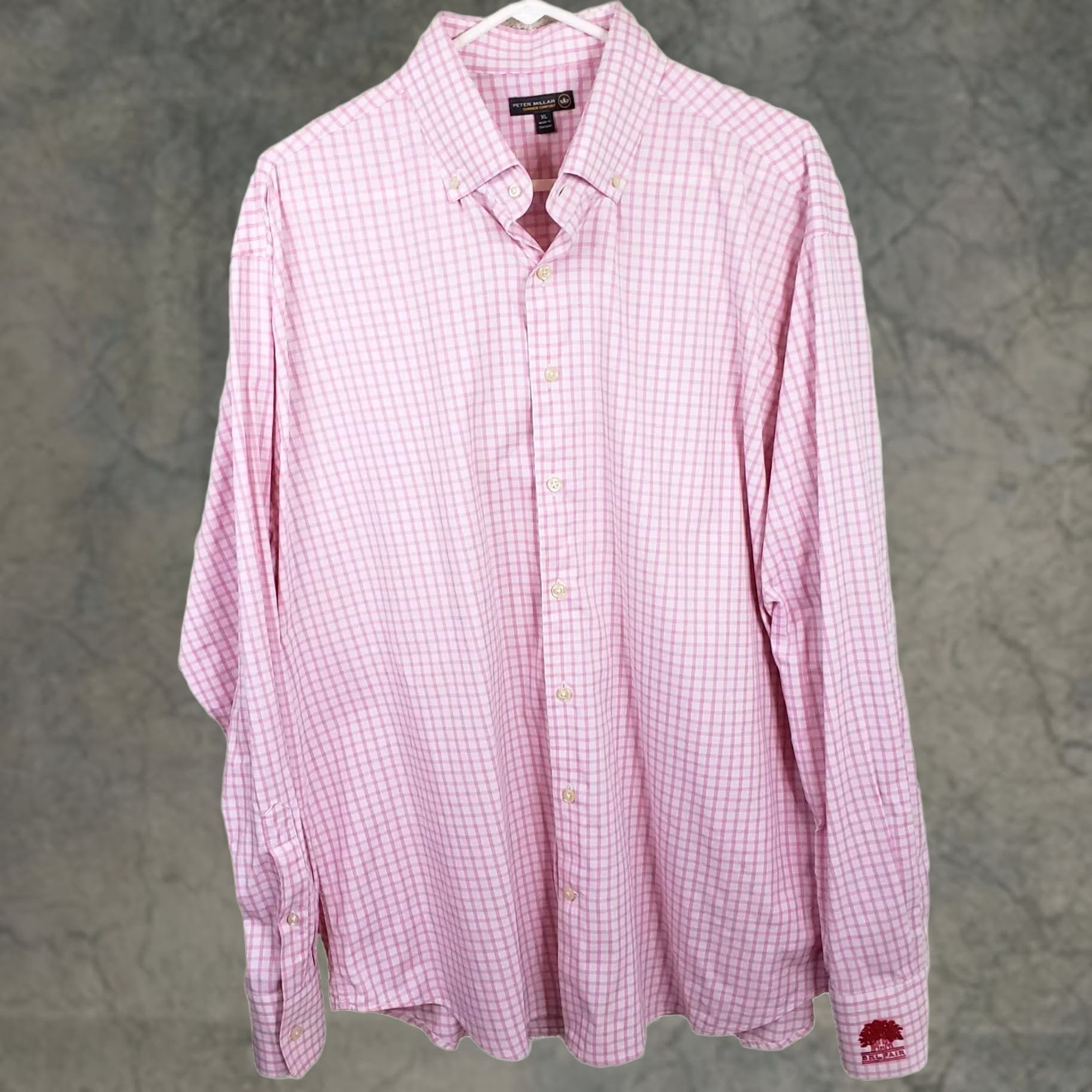 Peter Millar Peter Millar Summer Comfort Pink Check Shirt XL Mens Long Sleeve Button-Up Button-Front Embroidered Belfair Logo Size 46R - 1 Thumbnail