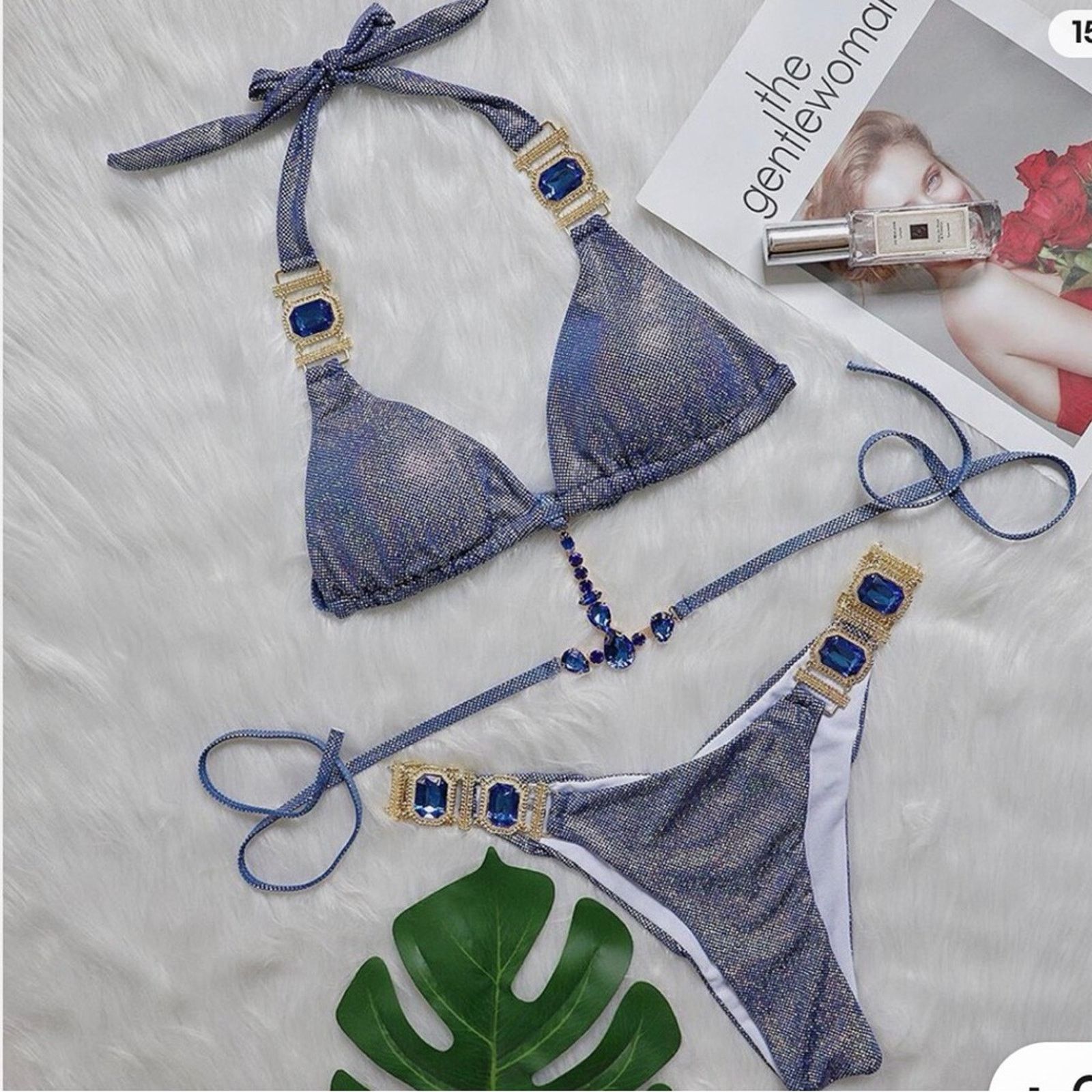 Other New Y2K Blue Swimsuit Bikini Swimwear 2 piece Set size S Size ONE SIZE - 2 Thumbnail
