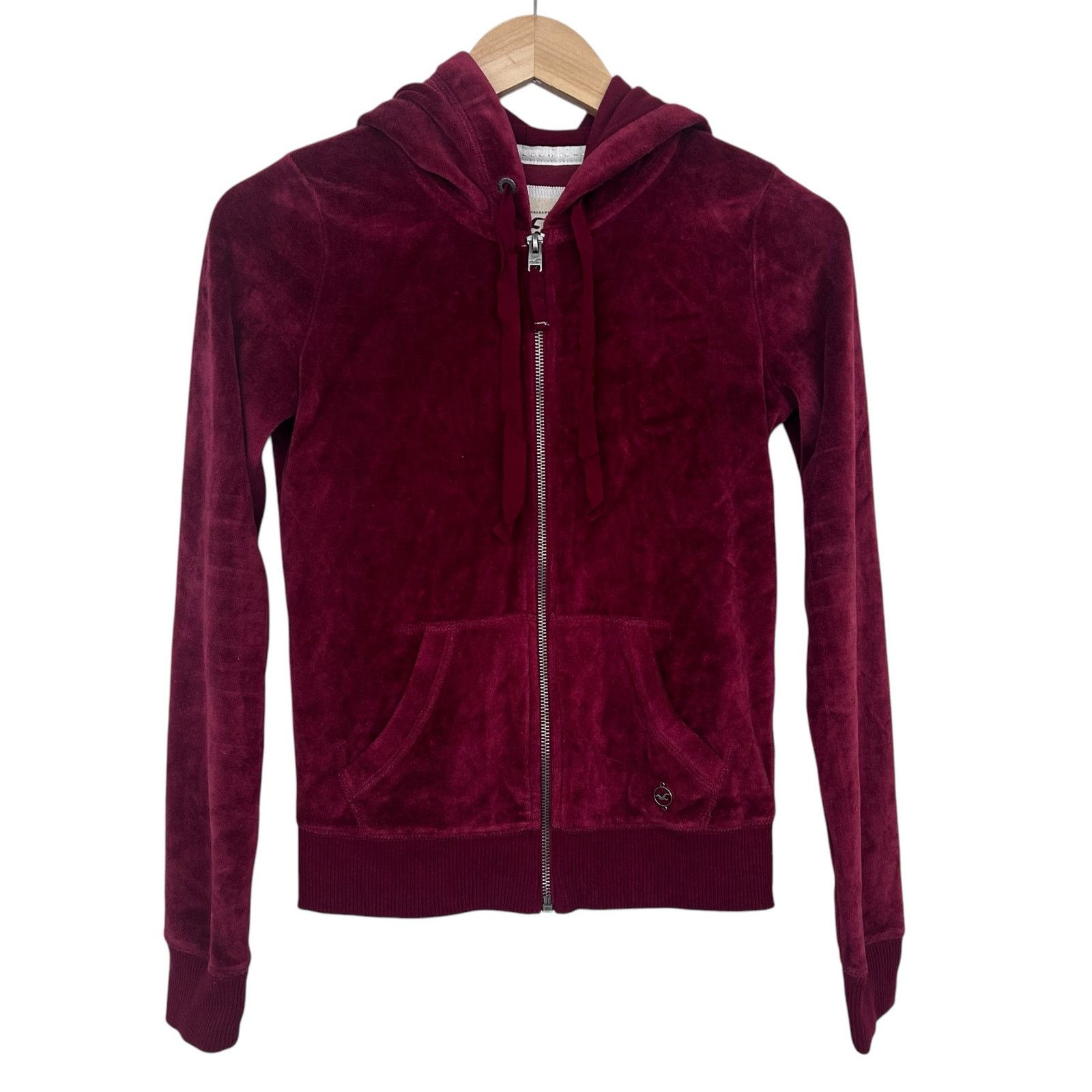 Hollister Hollister Maroon Velour Full Zip Hoodie Sz XS Size XS / US 0-2 / IT 36-38 - 1 Thumbnail