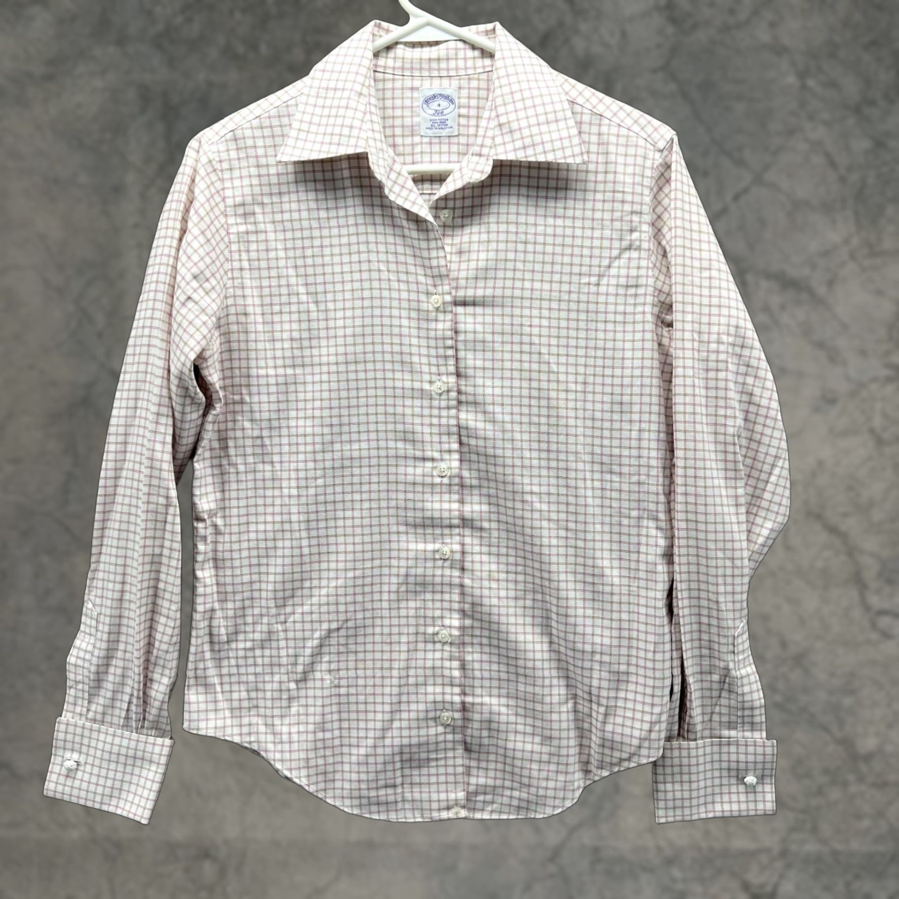 Brooks Brothers VINTAGE Brooks Brothers Shirt Womens 4 Beige Button Down 346 Semi Fitted Preppy Gingham Check Long Sleeve Collared Button-Up Womens Boys/Girls? Size S / US 4 / IT 40 - 1 Thumbnail