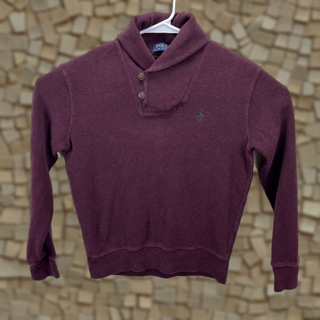 Polo Ralph Lauren Sweater Mens Small Maroon Asymmetric Shawl Collar Long Sleeve