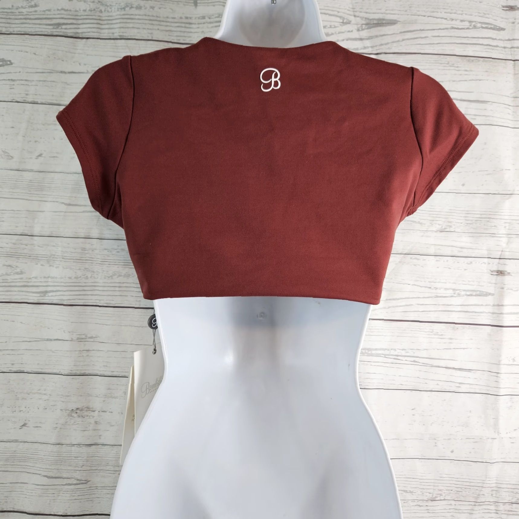 Vintage Bombshell Sportswear Crop Top Womens L Red Rust Twisted Front Short Sleeve Scoop Neck Pullover Activewear Cropped Size L / US 10 / IT 46 - 2 Thumbnail