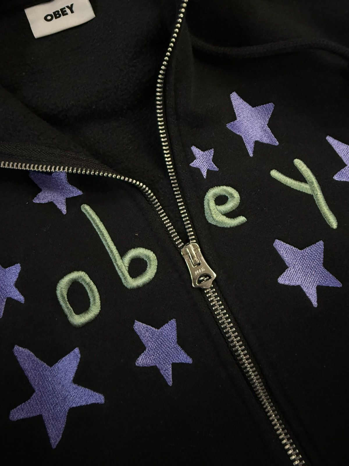 Obey Obey Black Embroidered Star Logo Zip Hoodie Sz. Large Size US L / EU 52-54 / 3 - 4 Thumbnail
