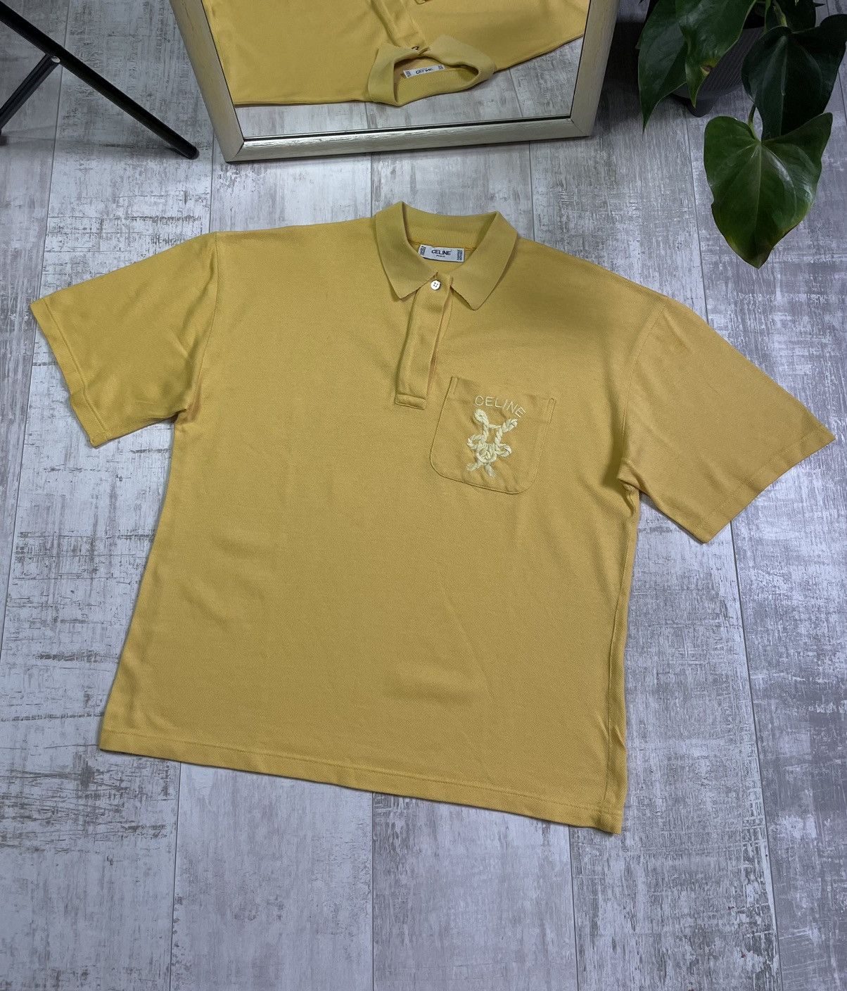 Celine Vintage Celine Yellow Polo T-Shirt Pocket Logo Size US M / EU 48-50 / 2 - 1 Thumbnail