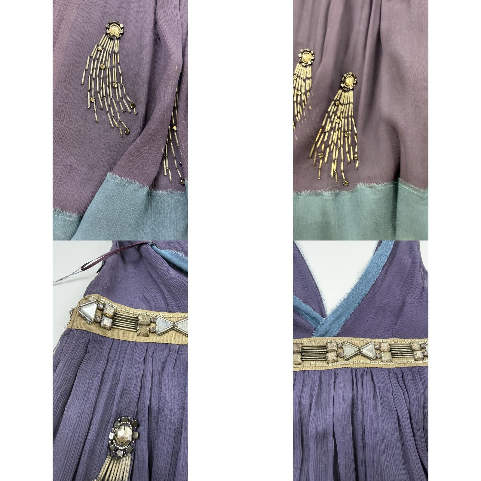 Vintage Philosophy di Alberta Ferretti Dress Womens 8 Purple Beaded Sleeveless V-Neck A-Line Knee Length Made Italy Cocktail Dress Size M / US 6-8 / IT 42-44 - 8 Thumbnail
