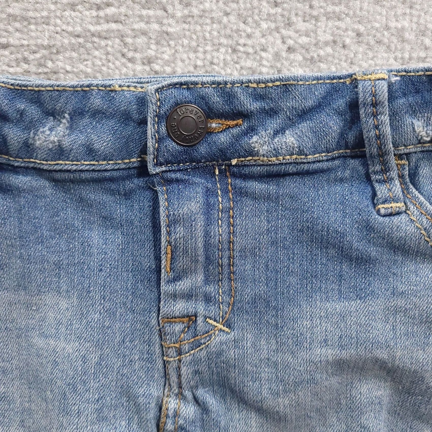 Forever 21 Forever Twenty One Womens Mini Skirt Denim Distressed Raw Hem Stretch Medium Blue Structuring: Skirt Womens Mini Casual Denim Blue 90s? Size 32" / US 10 / IT 46 - 7 Thumbnail