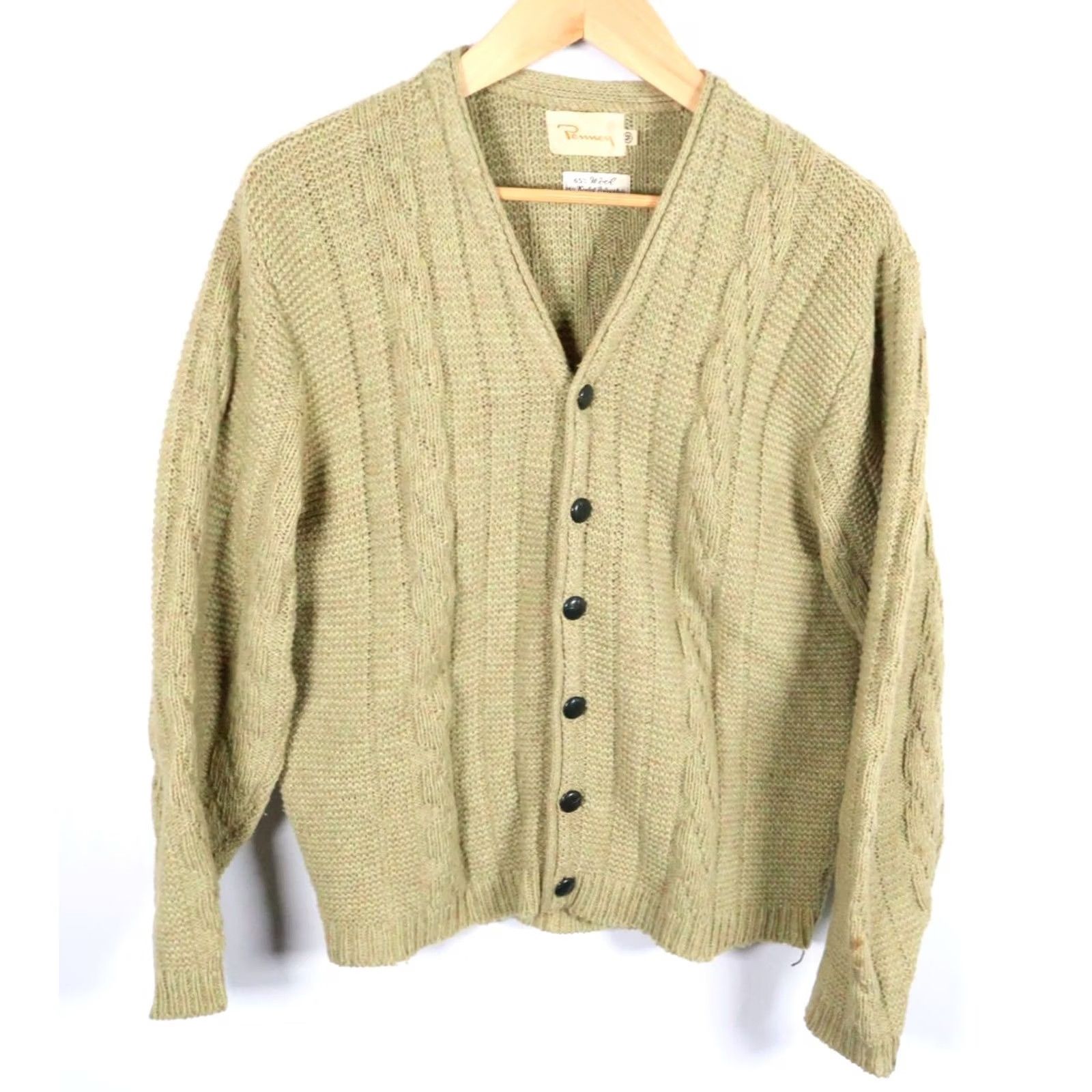 JCPenney VINTAGE JCPenney Sweater Men's Medium Green Wool Cardigan Cable Knit 60s Retro Mod VTG Size US M / EU 48-50 / 2 - 2 Thumbnail