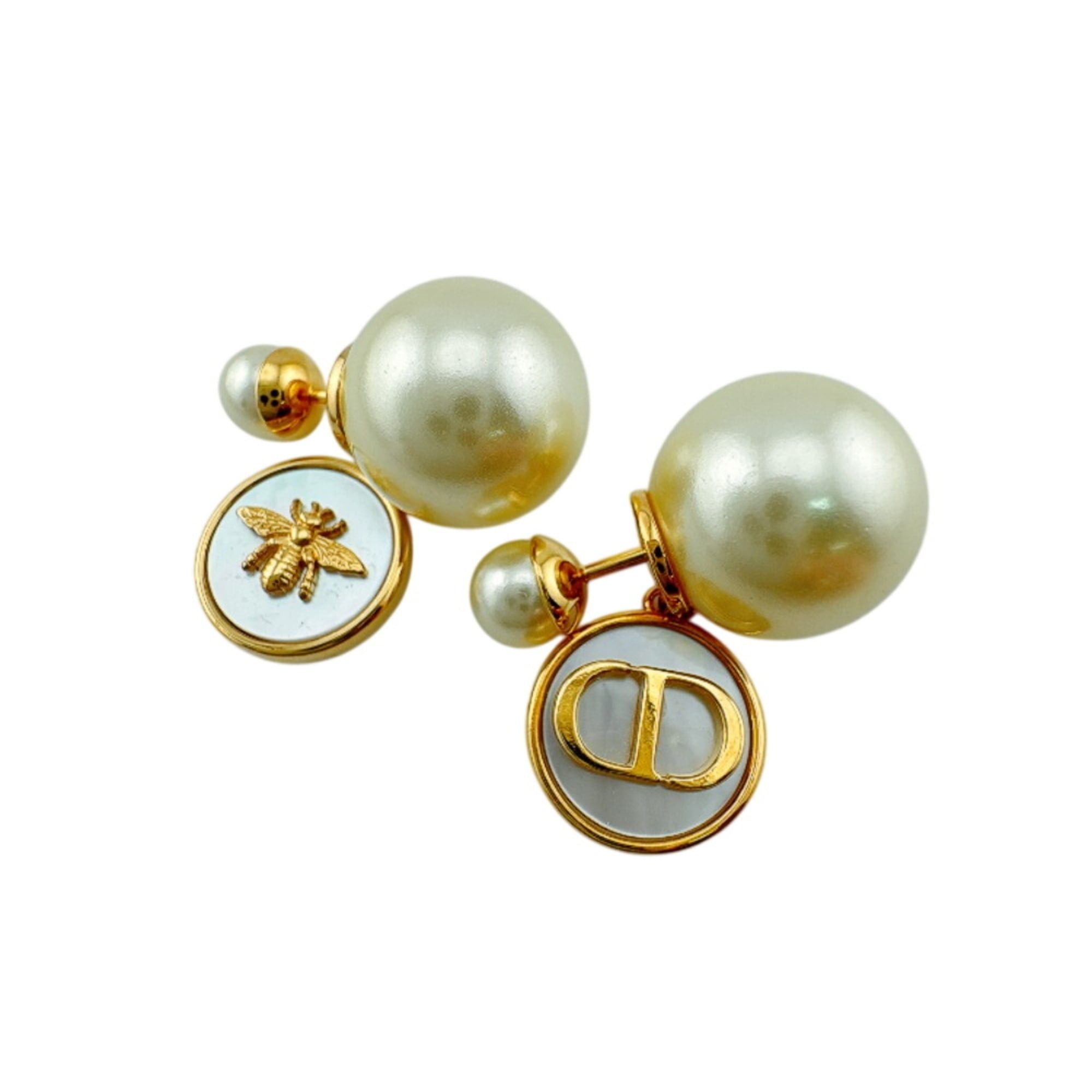 Dior Christian Dior Dior Tribal Pearl Bee CD Logo Earrings (Pair) - Gold Size ONE SIZE - 1 Thumbnail