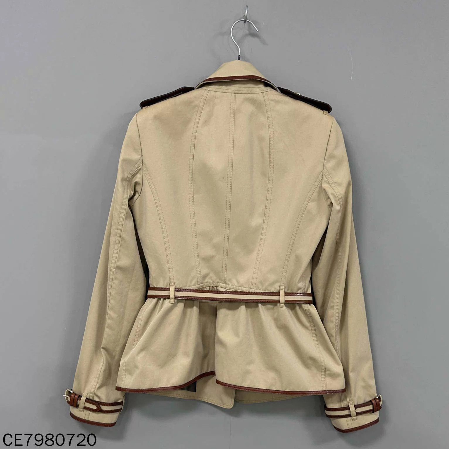 Burberry Burberry Khaki 4-Pocket Leather-Trimmed Jacket UK6 Size XS / US 0-2 / IT 36-38 - 3 Thumbnail