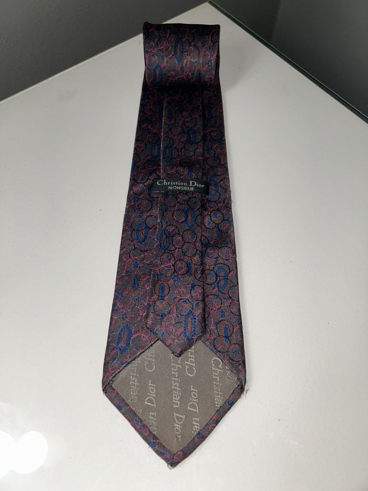 Dior Vintage Christian Dior Monsieur Blue & Red Men’s Silk Tie Size ONE SIZE - 8 Thumbnail