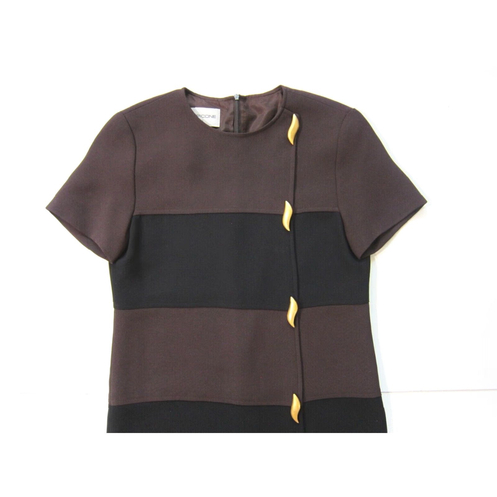 Evan Picone Vintage Evan-Picone Brown Black Gold Button Sheath Straight Tunic Dress Women 4 Size S / US 4 / IT 40 - 5 Thumbnail