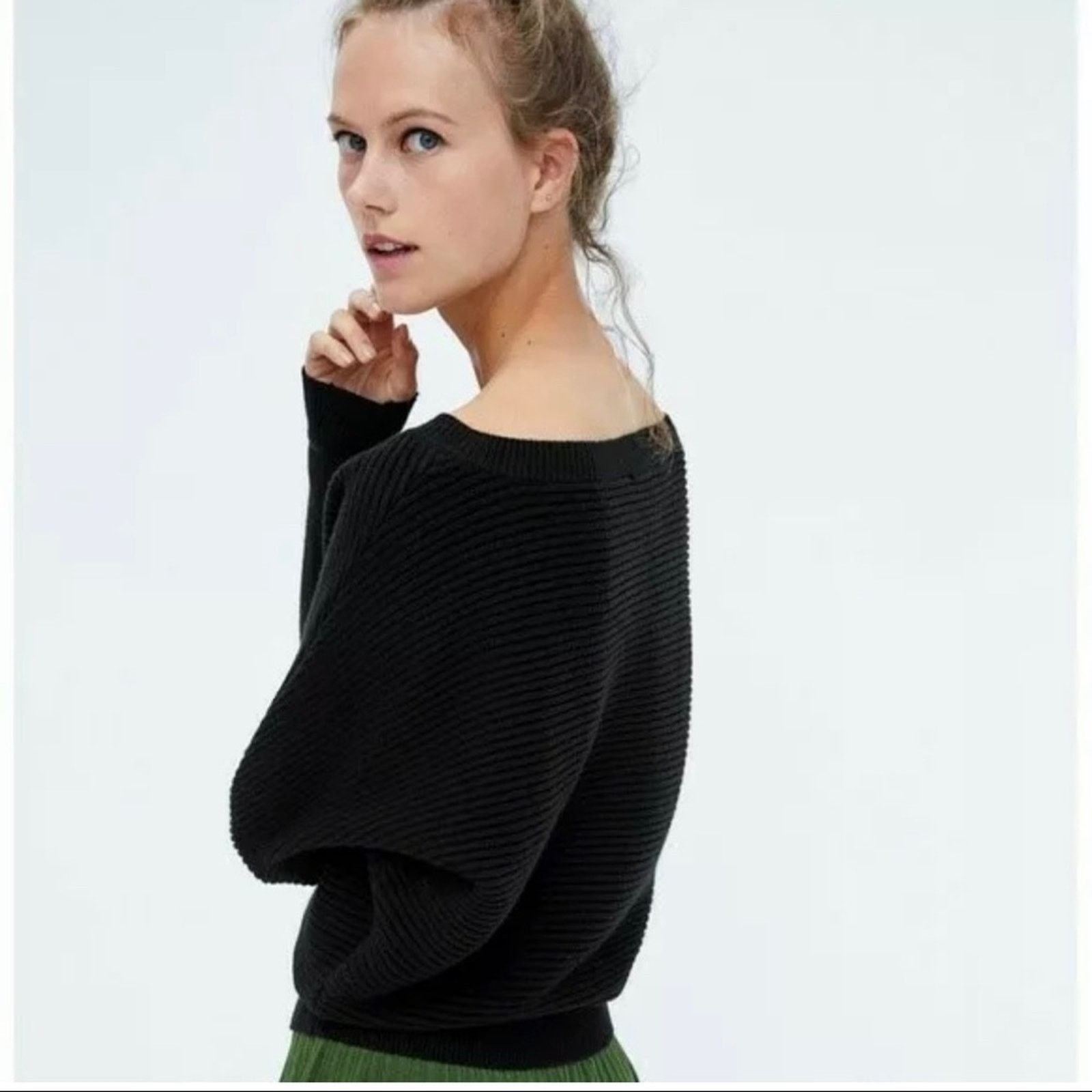 Zara Zara black knit ribbed bat sleeve sweater size Small Size S / US 4 / IT 40 - 4 Thumbnail