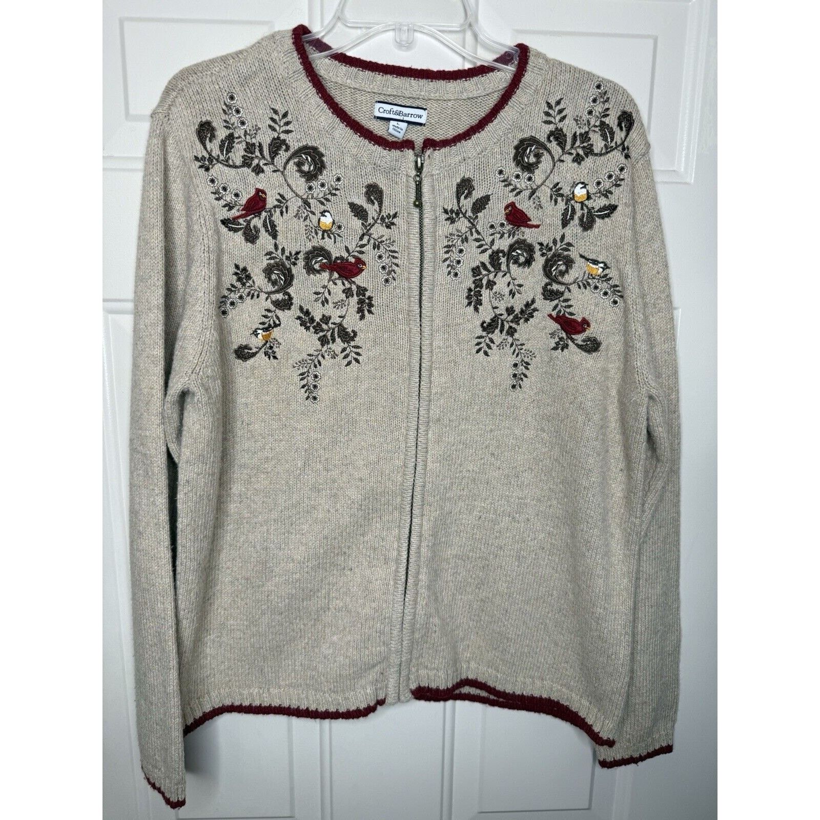 Croft & Barrow Croft & Barrow Cardigan Sweater Women’s Large Tan Zip Birds Size L / US 10 / IT 46 - 1 Thumbnail
