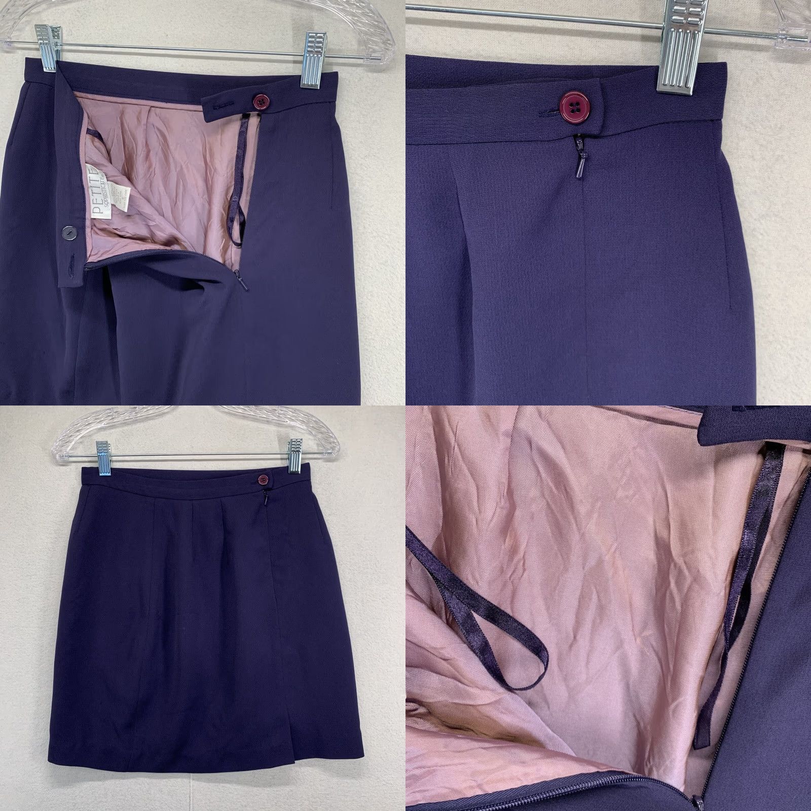 Vintage Petite Sophisticate Skirt Womens 6 Purple A-Line Rear Zip Lined Size 28" / US 6 / IT 42 - 8 Thumbnail