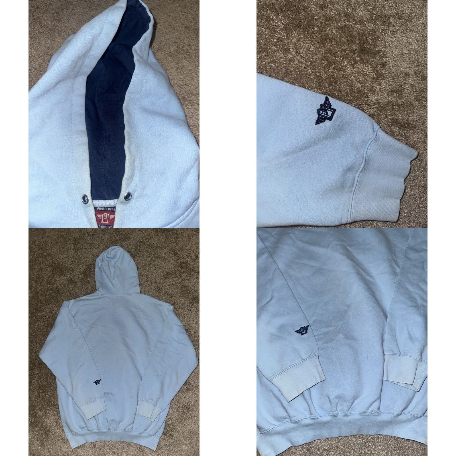 Vintage VINTAGE Pure Playaz Hoodie 2XL Blue Solid Cotton Fleece Embroidered Logo Pullover 90s Baggy Hip Hop Mens Hoodie Size US XXL / EU 58 / 5 - 8 Thumbnail