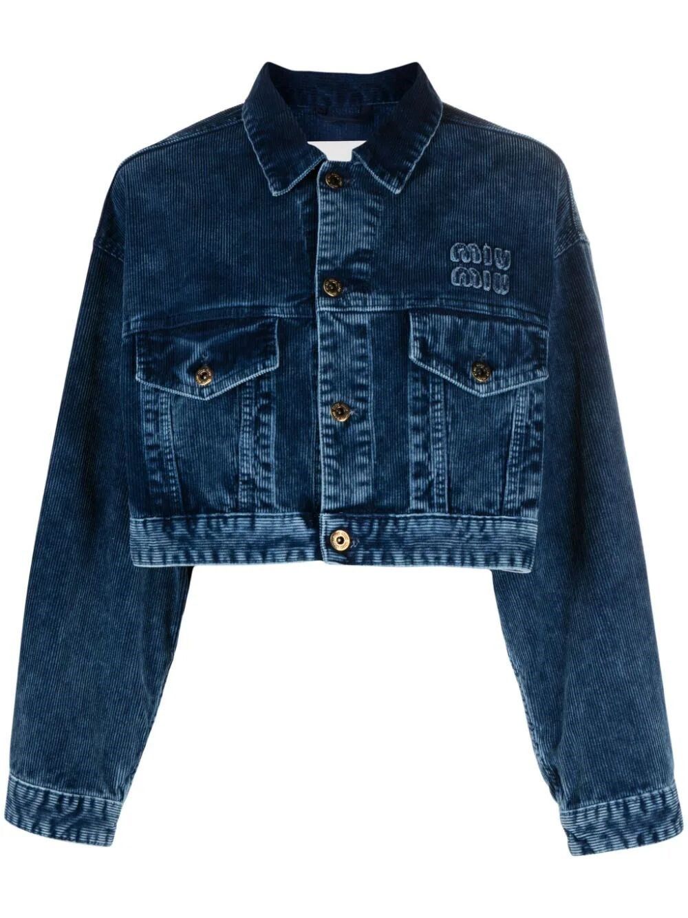 image of Miu Miu Washed Velvet Blouson Jacket in Blue, Women's (Size XS)