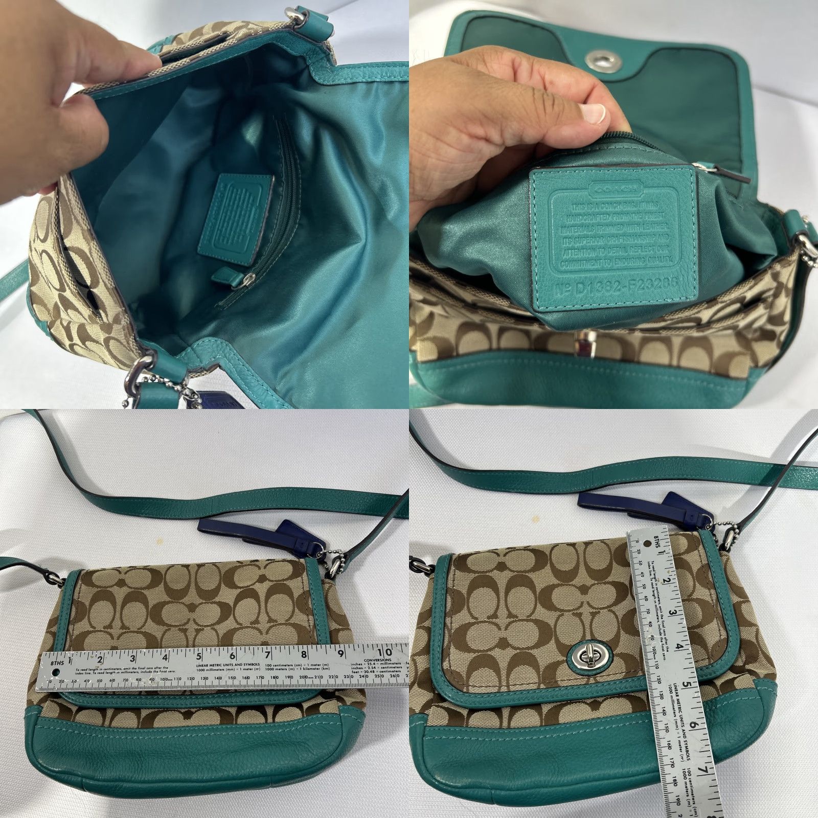 Coach Coach Signature Brown Green Canvas Messenger Bag Crossbody, Small, Women, F23286 Size ONE SIZE - 8 Thumbnail