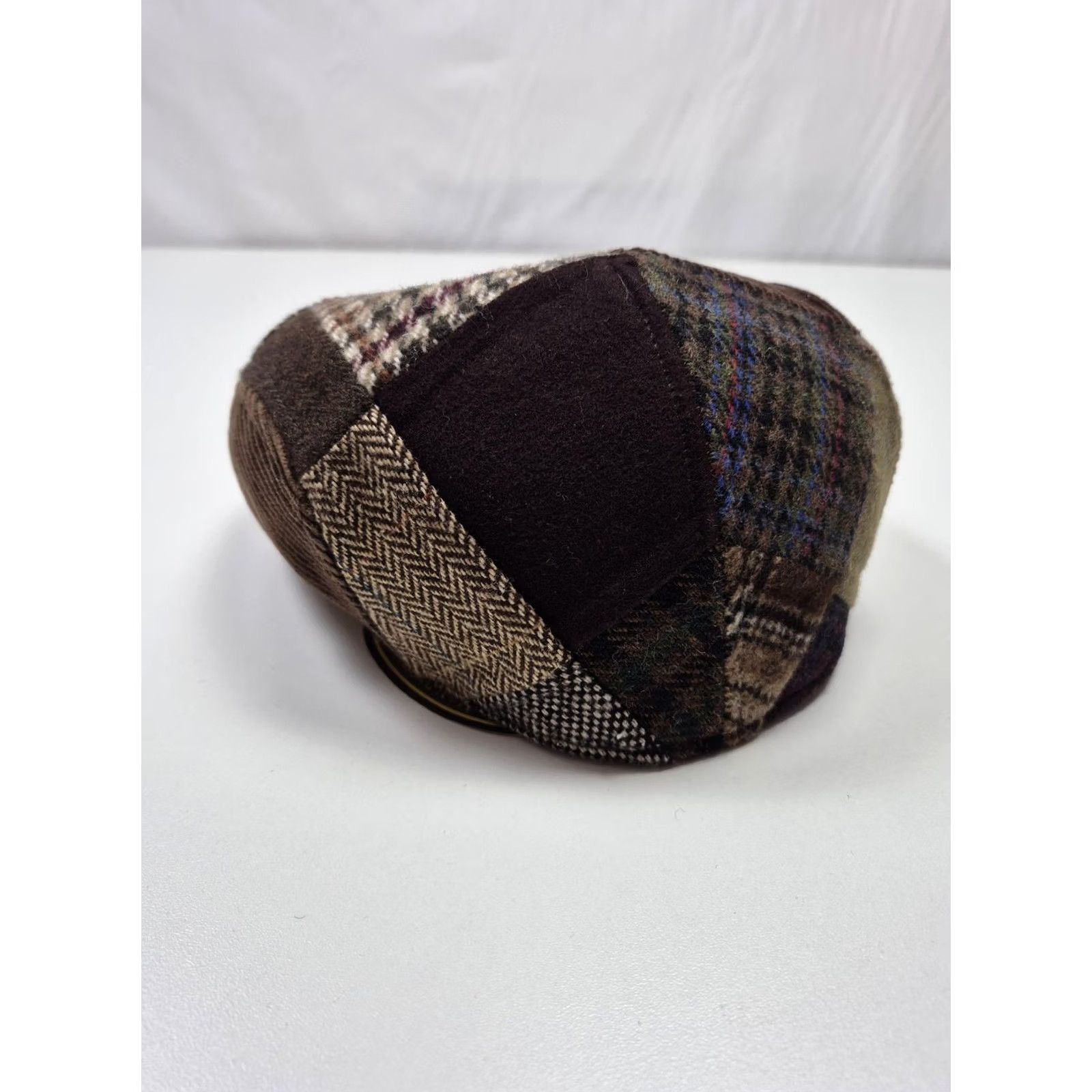 Vintage Scala Hat Flat Cap Fitted Mens M Brown Check Wool Newsboy Italy Patchwork NWT Size ONE SIZE - 2 Thumbnail