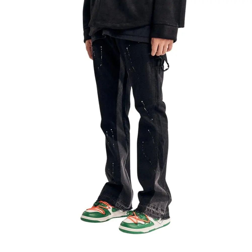 Paint Splatter Black Stacked Denim Jeans