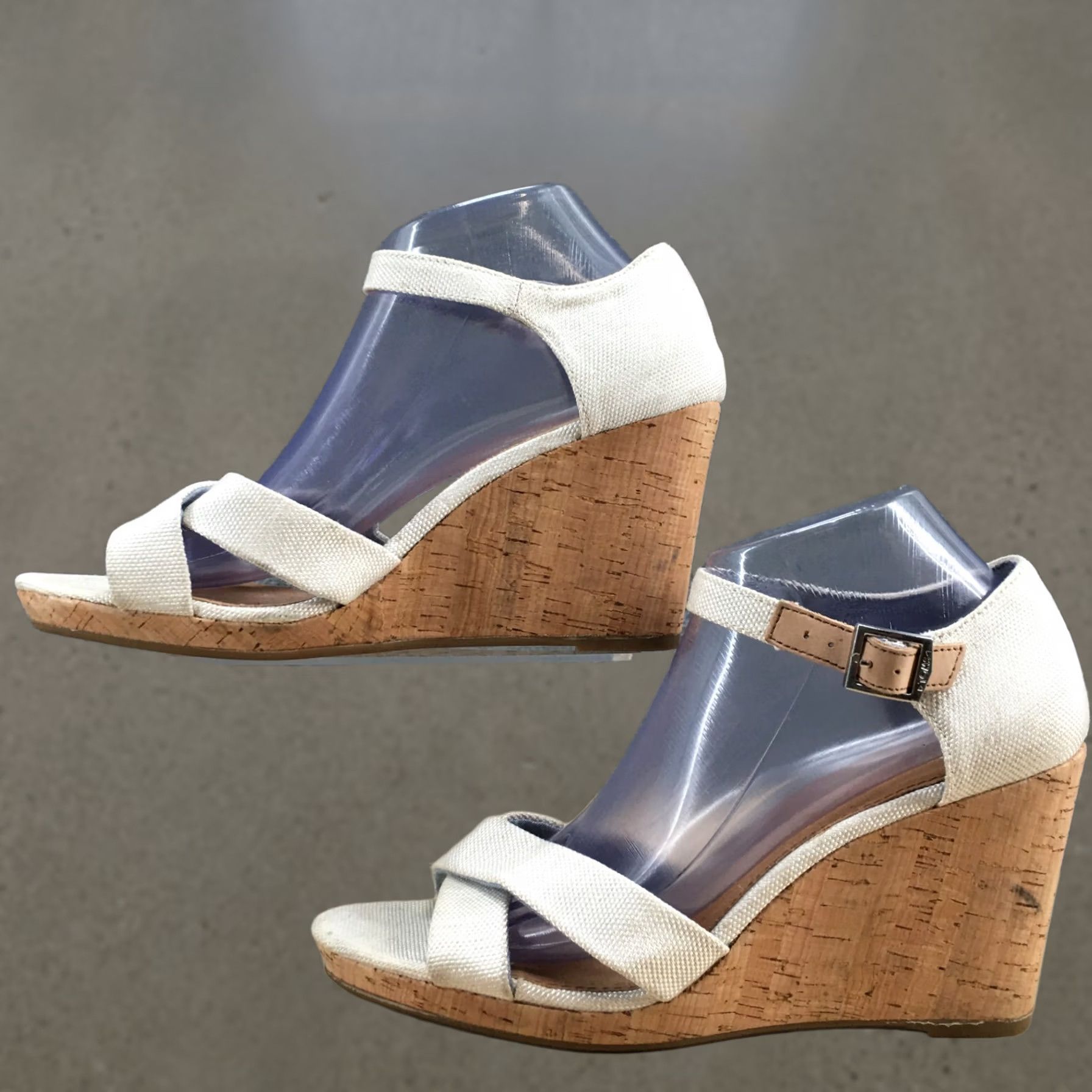 Toms TOMS Sandals Womens 10 Sienna Open Toe Wedge Ankle Strappy Beige Fabric Size US 10 / IT 40 - 1 Thumbnail