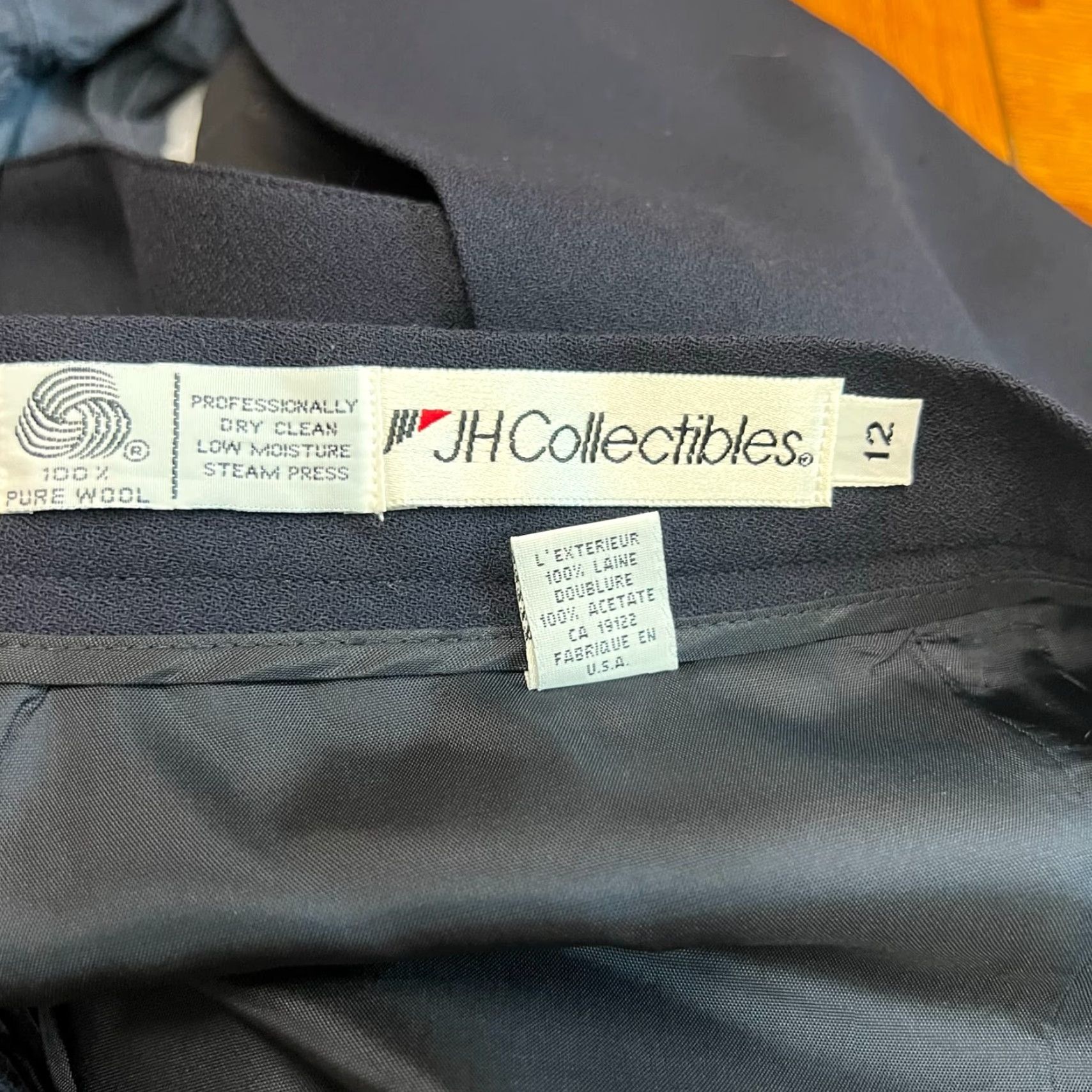 Vintage JH Collectibles A-Line Wool Midi Skirt Womens Size 12 Blue Pockets Zip Button 90s Size 34" / US 12 / IT 48 - 5 Thumbnail