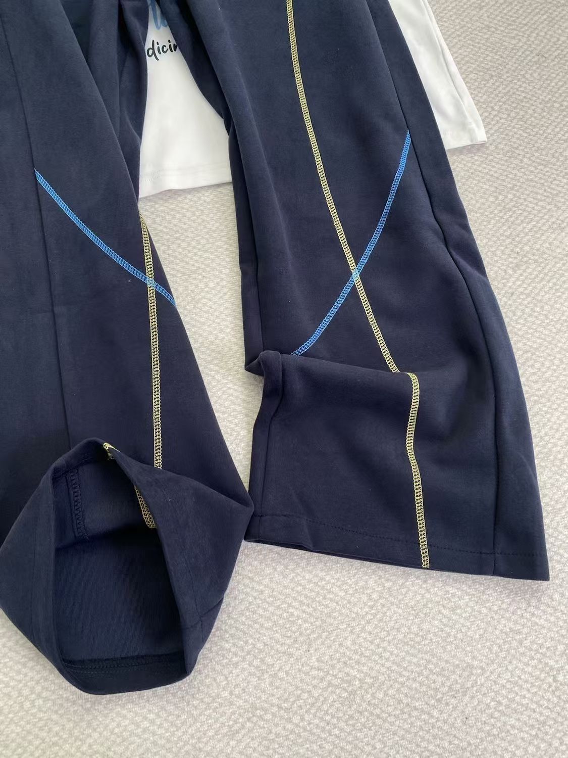 Vintage Navy Contrast Stitch Wide-Leg Sweatpants Size US 32 / EU 48 - 3 Thumbnail